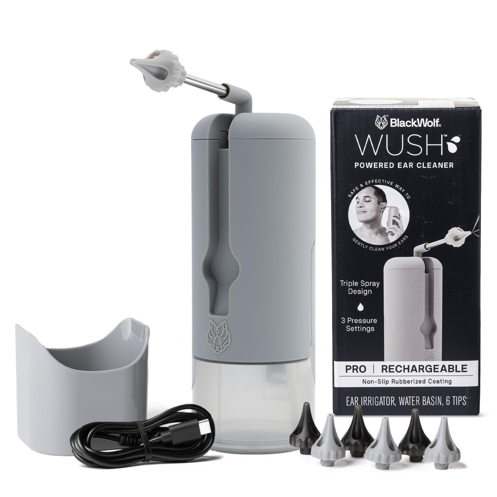 Wush Pro by Black Wolf - The Original Deluxe Water Powered Ear Cleaner with 6 Reusable Replacement Tips by Black Wolf - Safe & E