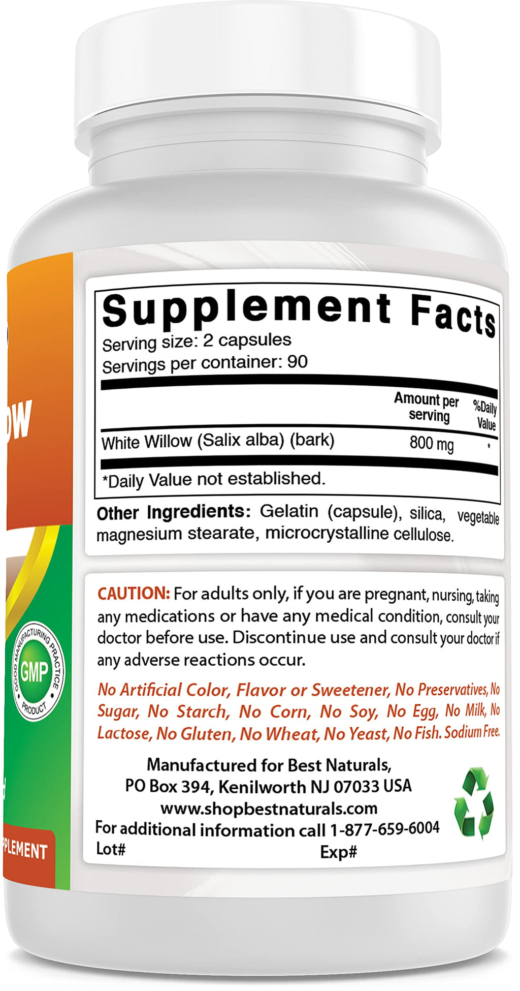 Best Naturals White Willow Bark 400 mg 180 Capsules