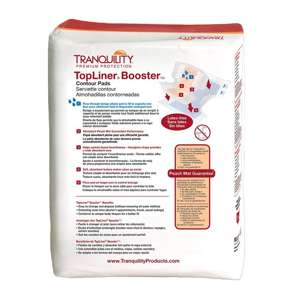 Tranquility TopLiner Disposable Absorbent Booster Contour Pads for Bowel Incontinence - Contour (21.5 x 13.5) - 12 ct