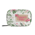 Custom Pill Box 7 Day Pill Case Bag Leaves Flowers Personalized Name Travel Pill Organizer Bag with Zipper Portable Weekly Case 
