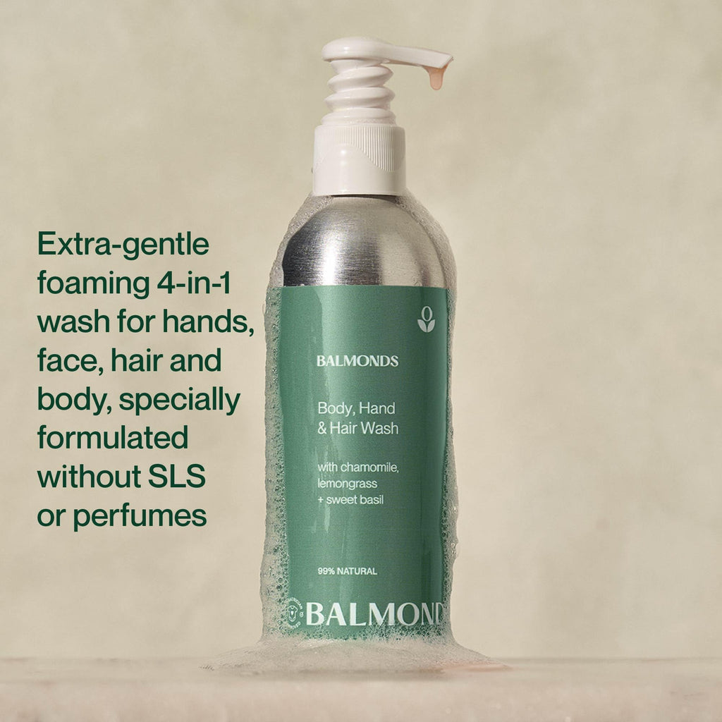 Balmonds Body, Hand & Hair Wash - 100% Natural Shampoo & Body Wash For Dry & Sensitive Skin, Soap Free, Vegan & Cruetly Free (7.