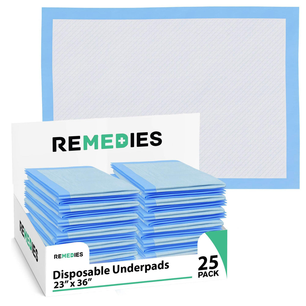 Remedies - Disposable Bed Pads 23 x 36 - 25 Count - Large Bed Pads for Incontinence - Seniors, Adults & Kids Chucks Pads - Adult