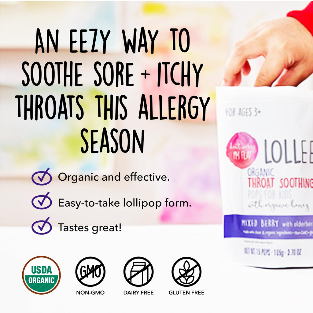 Lolleez Organic Lollipops for Sore Throat Relief - Perfect for Soothing A Sore Throat While Tasting Great - Mixed Berry with Eld