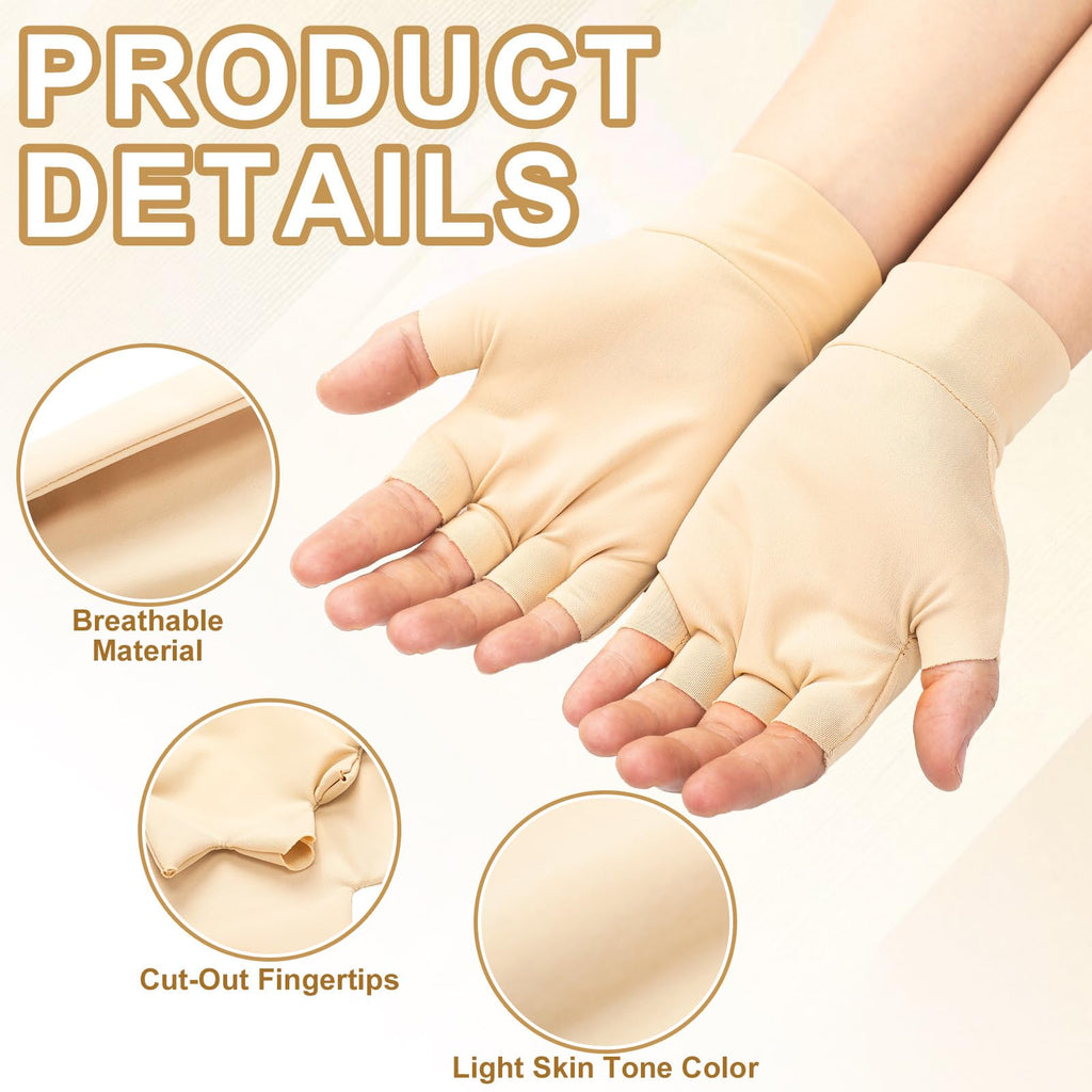 Yearntown 3 Pairs Elderly Skin Thin Protector Gloves Tone Fingerless Gloves Bruise Abrasion Protective to Cover Bruising(L,Skin