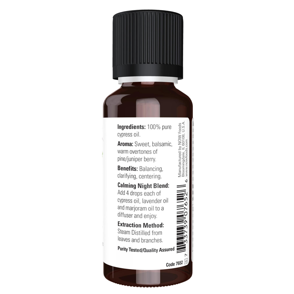 NOW Essential Oils, Cypress Oil, Balancing Aromatherapy Scent, Steam Distilled, 100% Pure, Vegan, Child Resistant Cap, 1-Ounce