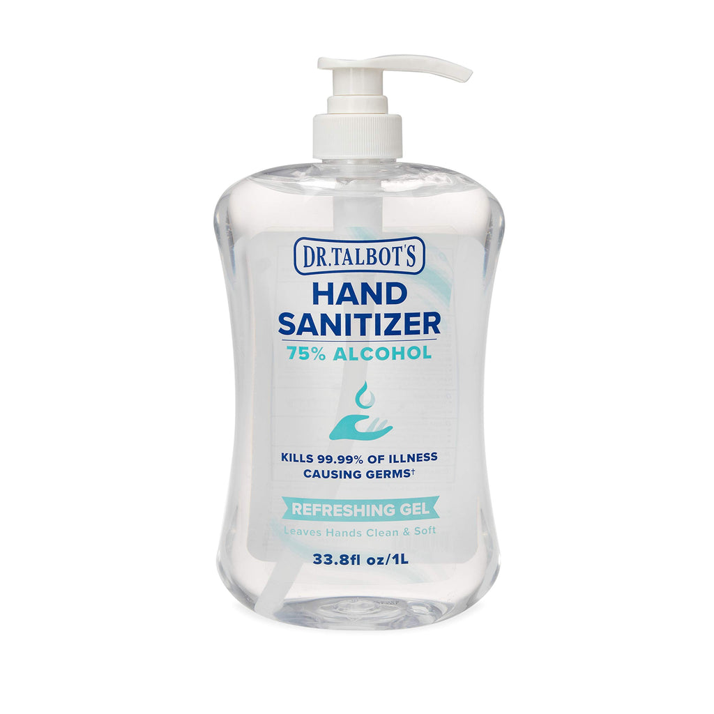 Dr. Talbots Refreshing Gel Hand Sanitizer with Easy Pump, Fragrance Free, 1 Liter, 33.81 Fl Oz