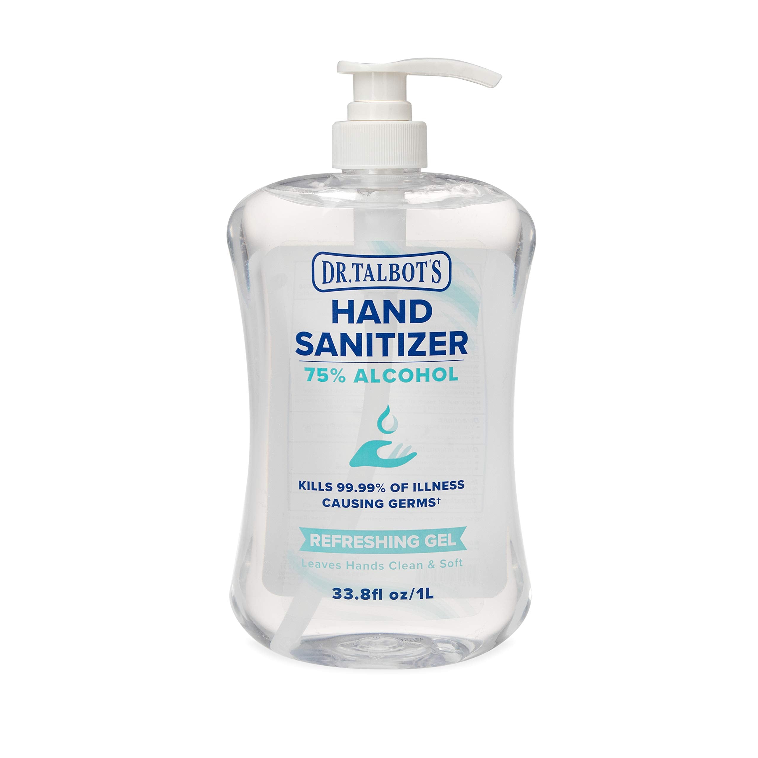 Dr. Talbots Refreshing Gel Hand Sanitizer with Easy Pump, Fragrance Free, 1 Liter, 33.81 Fl Oz