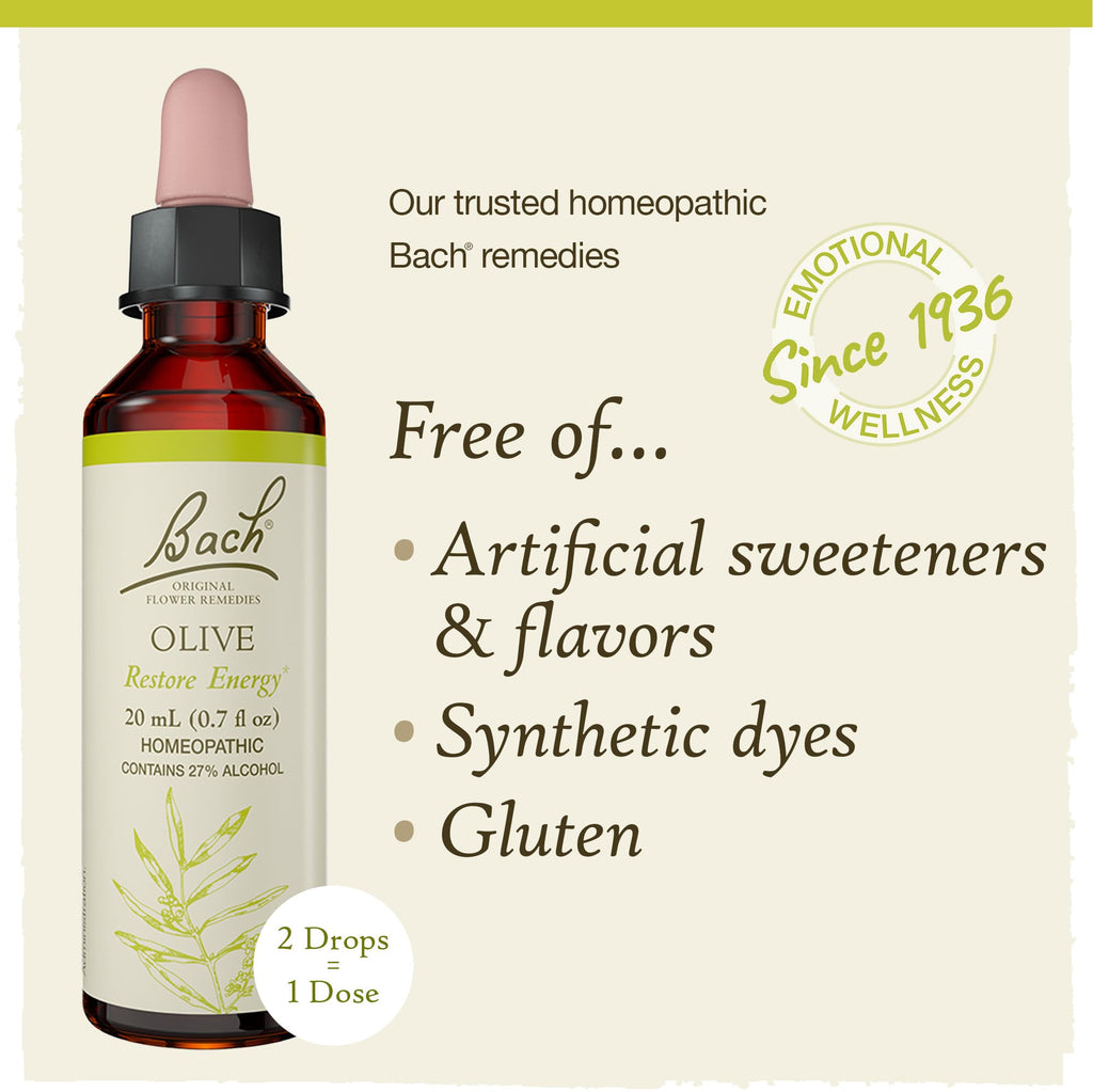 Bach Original Flower Remedies, Olive for Energy, Natural Homeopathic Flower Essence, Holistic Wellness and Stress Relief, Vegan,