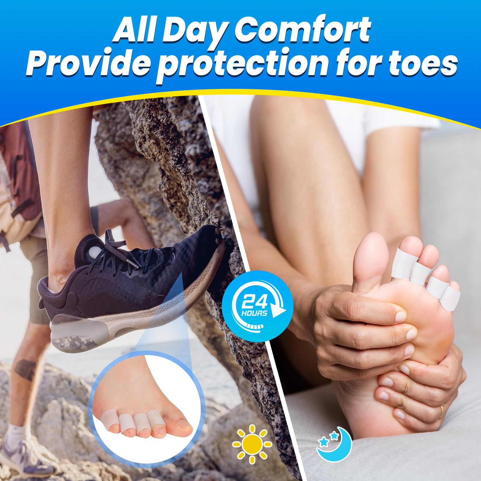 gel Toe Protectors, Open Toe Sleeves Toe Tubes Toe caps (20 PcS),New Material, great for Bunion Blisters, corns, Hammer Toes, To