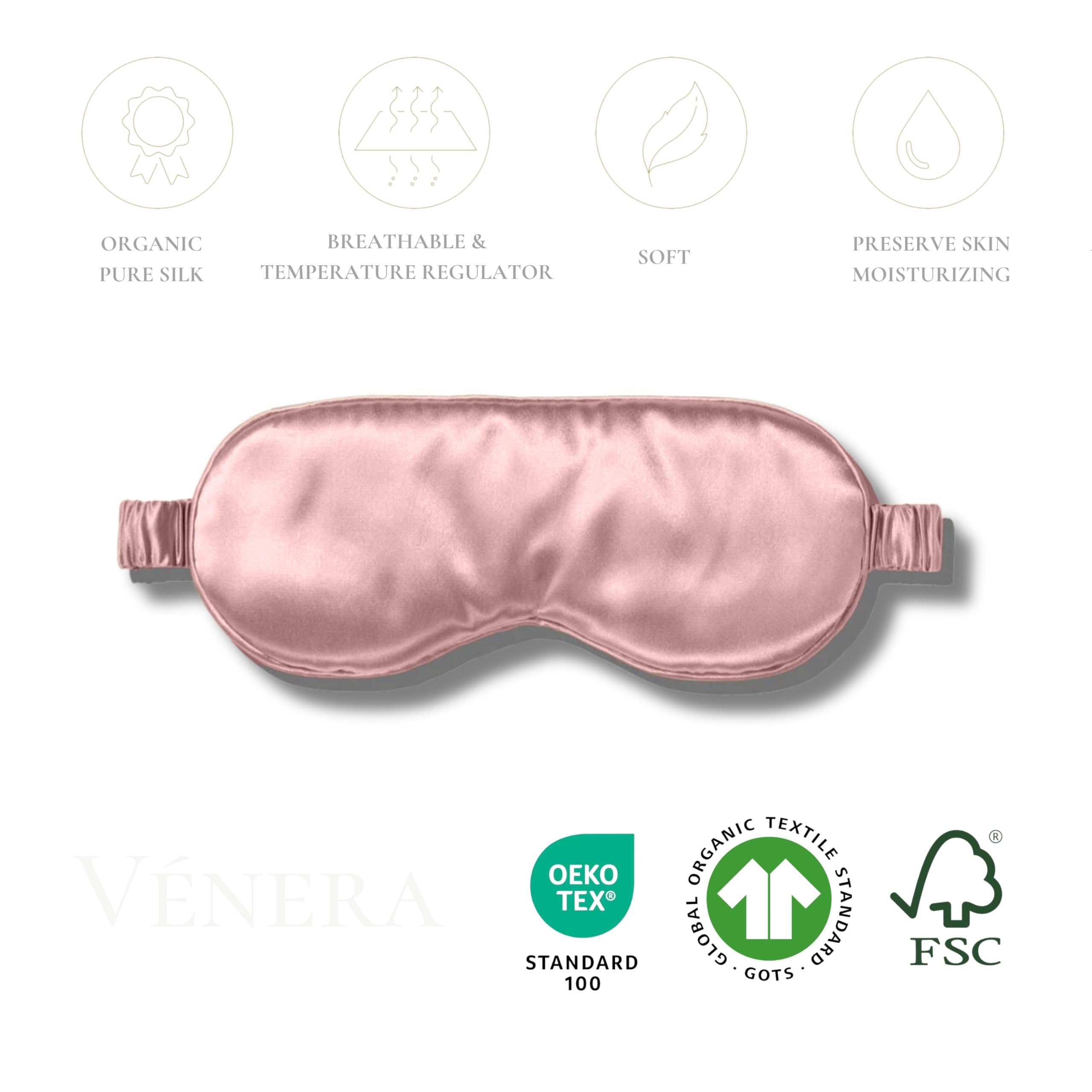 V  nera Silk Sleep Mask - 100% Pure 22 Momme Mulberry Silk Eye Sleeping Mask for Women and Men - Blackout Silk Eye Mask for Slee