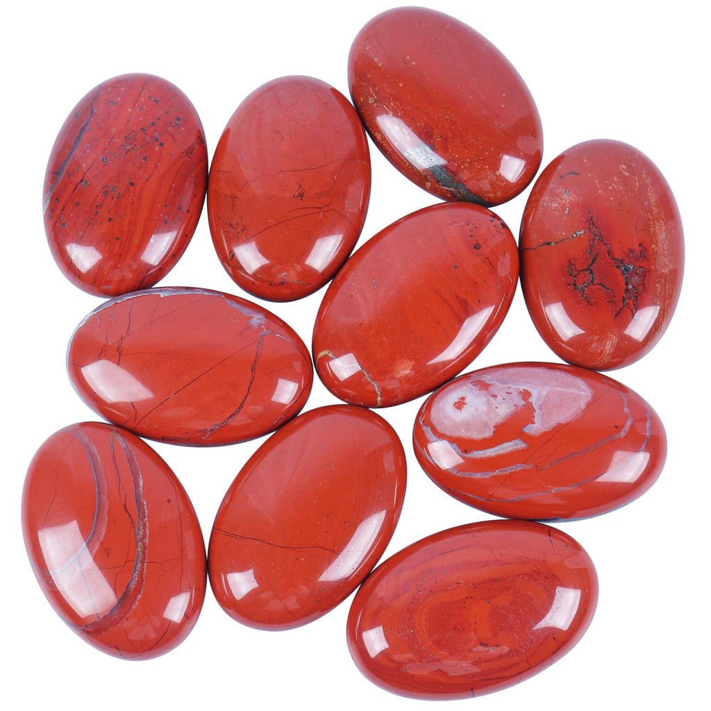 Loveliome Natural Red Jasper Oval Polished Worry Stones, Healing Crystal Indoor Fountain Stones Massage Energy Anxiety Relief It