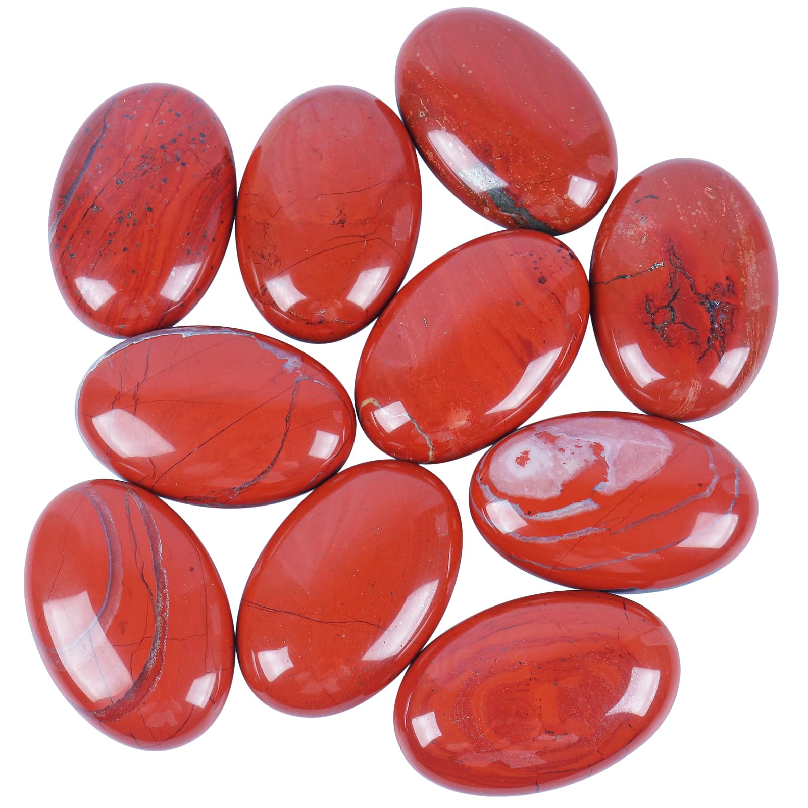 Loveliome Natural Red Jasper Oval Polished Worry Stones, Healing Crystal Indoor Fountain Stones Massage Energy Anxiety Relief It