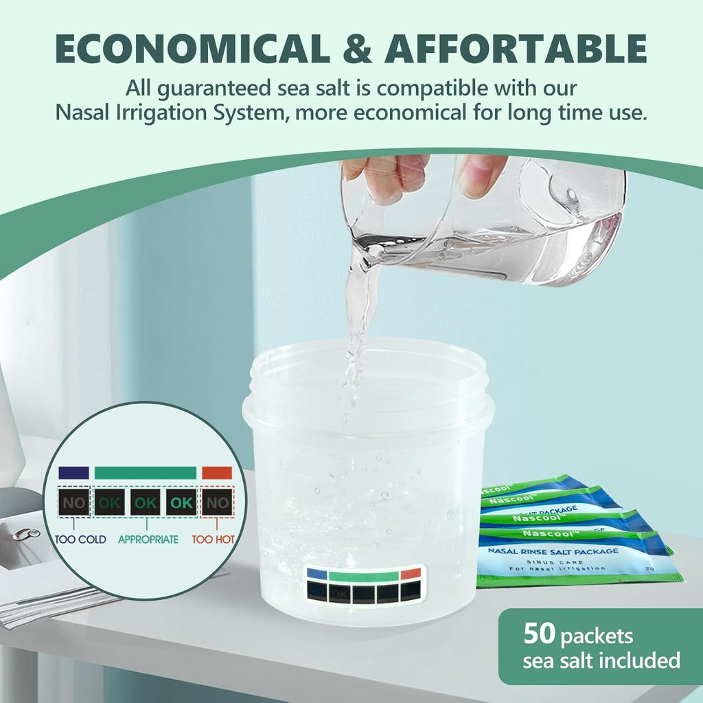 Nascool Electric Nasal Irrigation System with 50 Salt Packets, 2 Modes Nose Cleaner with SelfCleaning & Auto Waste Collection Fu