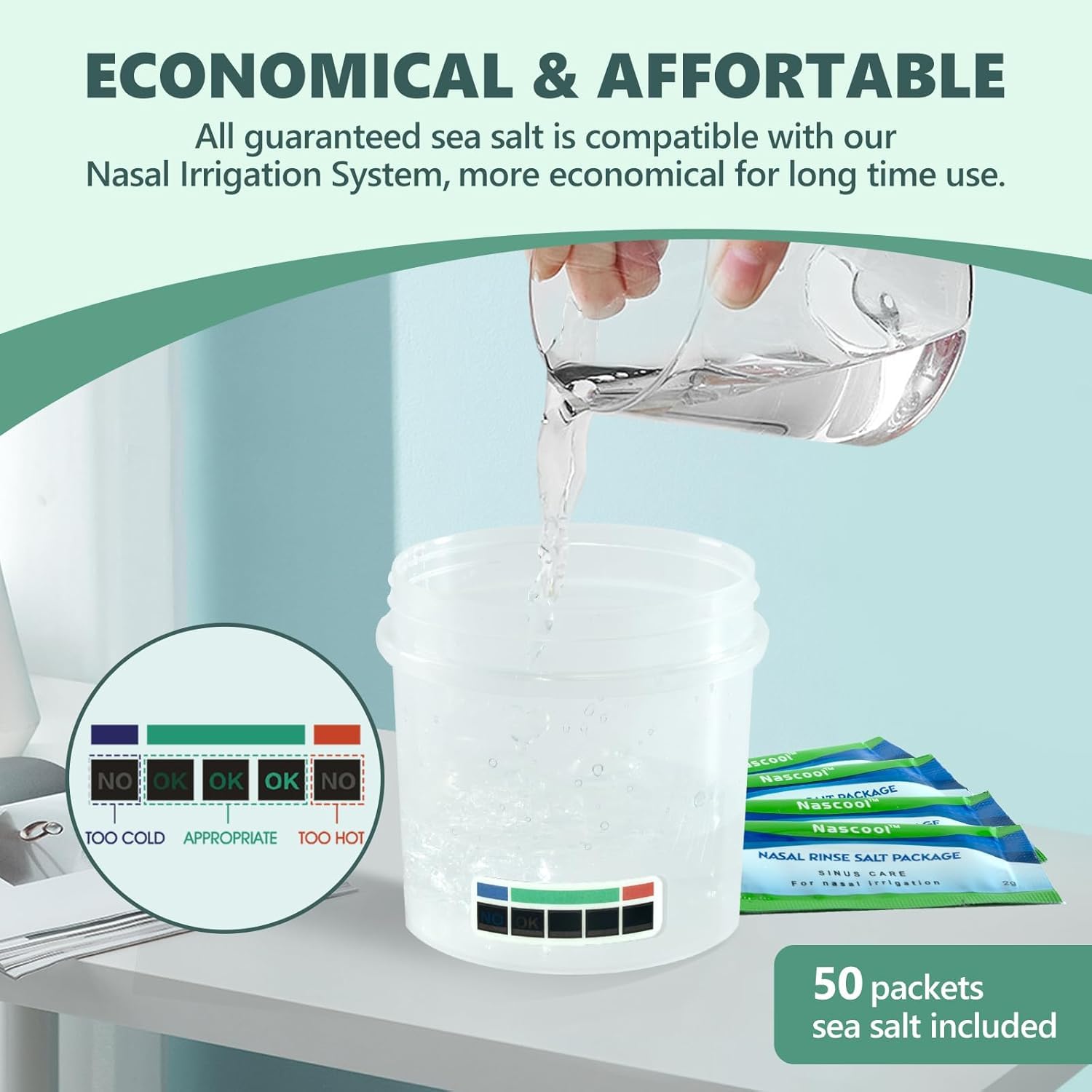 Nascool Electric Nasal Irrigation System with 50 Salt Packets, 2 Modes Nose Cleaner with SelfCleaning & Auto Waste Collection Fu