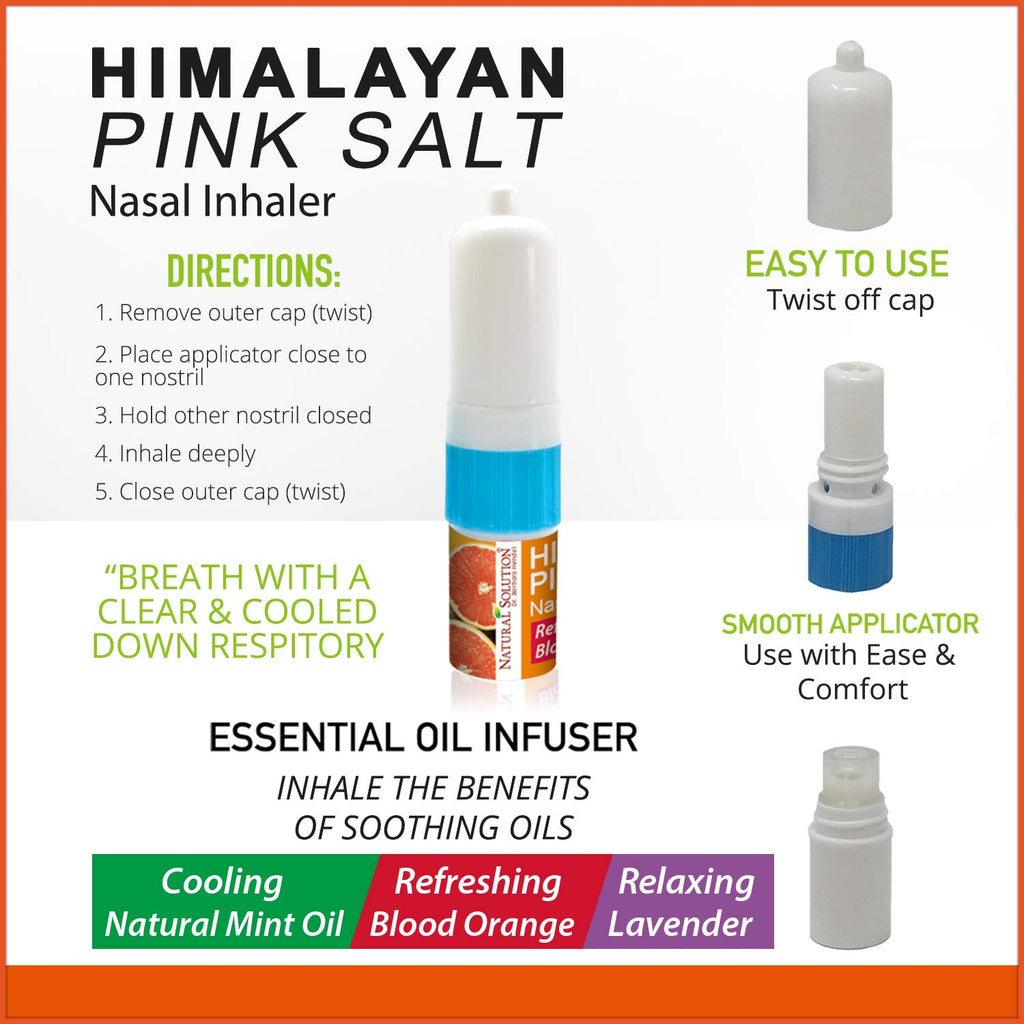 Natural Solution Himalayan Pink Salt Nasal Inhaler Aromatherapy with Natural Essential Oils, Cleans The Respiratory System, Reli