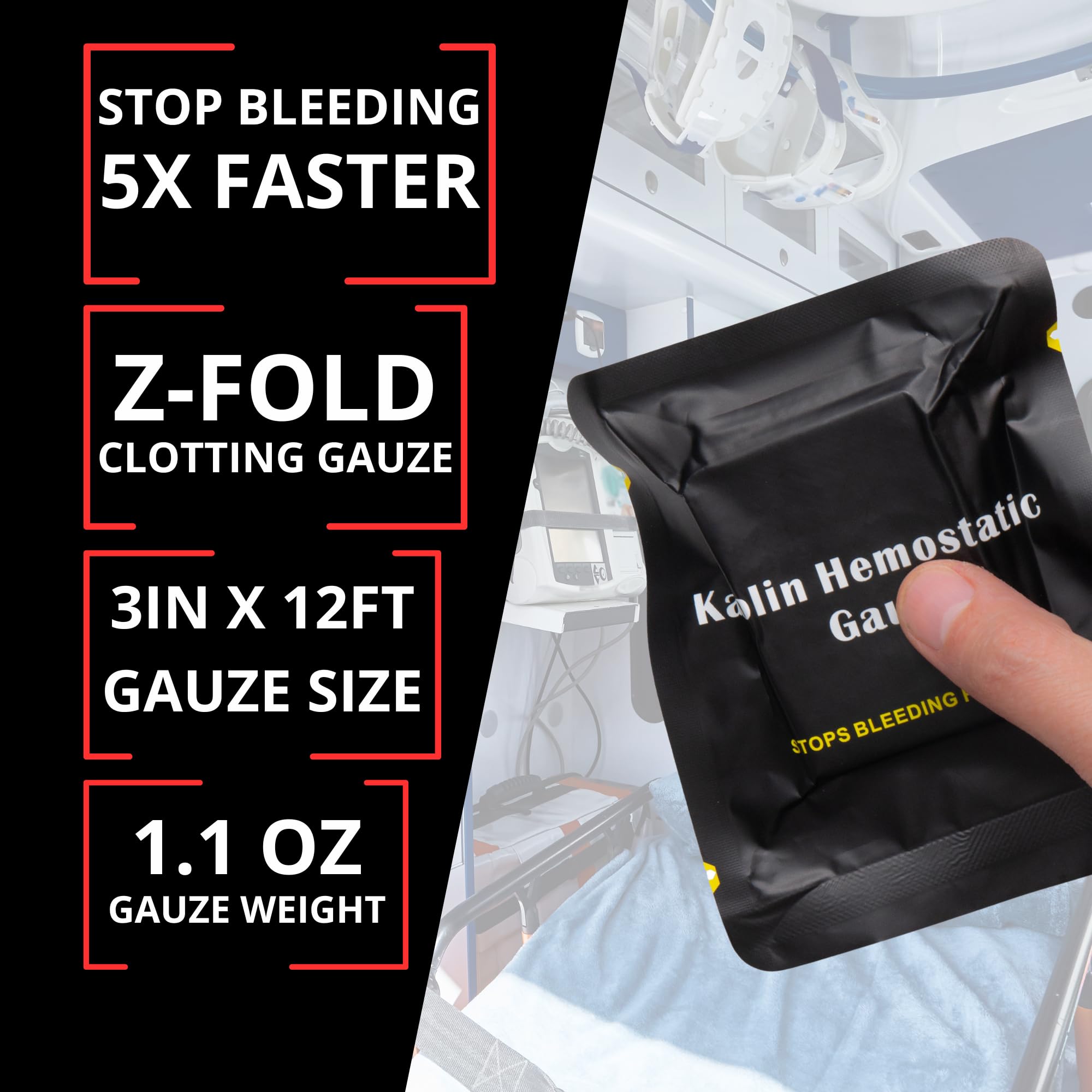 First Aid Advanced Quick Clotting Combat Gauze - Flexible Hemostatic - Stop The Bleed kit Faster Wound Packing Gauze with Quick