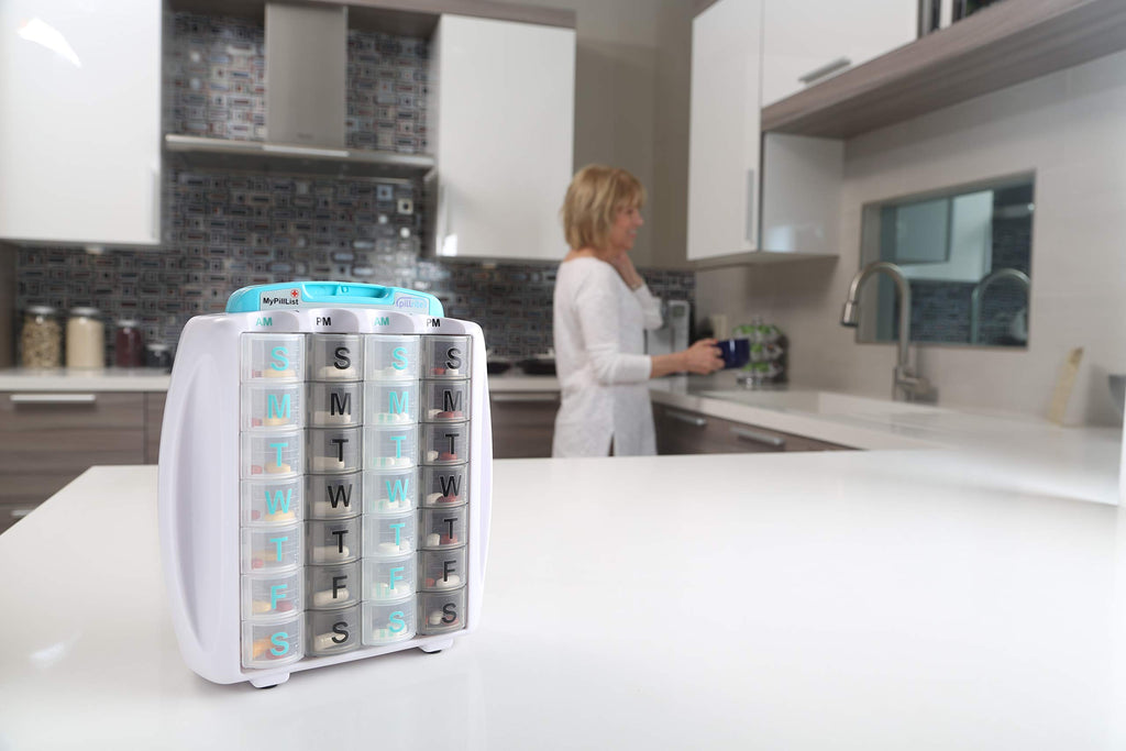 PillRite Medication and Supplement Pillbox Organizer, 3  in x 7 in - 28-Day Medicine Sorter - FSA and HSA Eligible - Monthly Med
