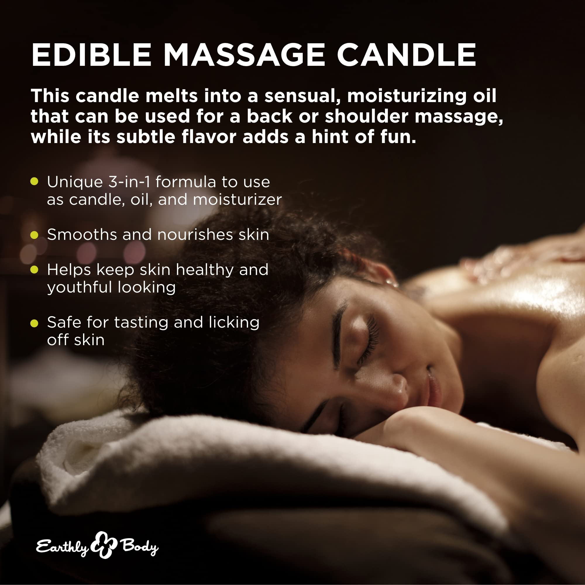 Earthly Body Edible Massage Candle, Threesome - 2 oz Watermelon, Cherry & Strawberry Flavors - 3-in-1 Formula Can Be Used as a C