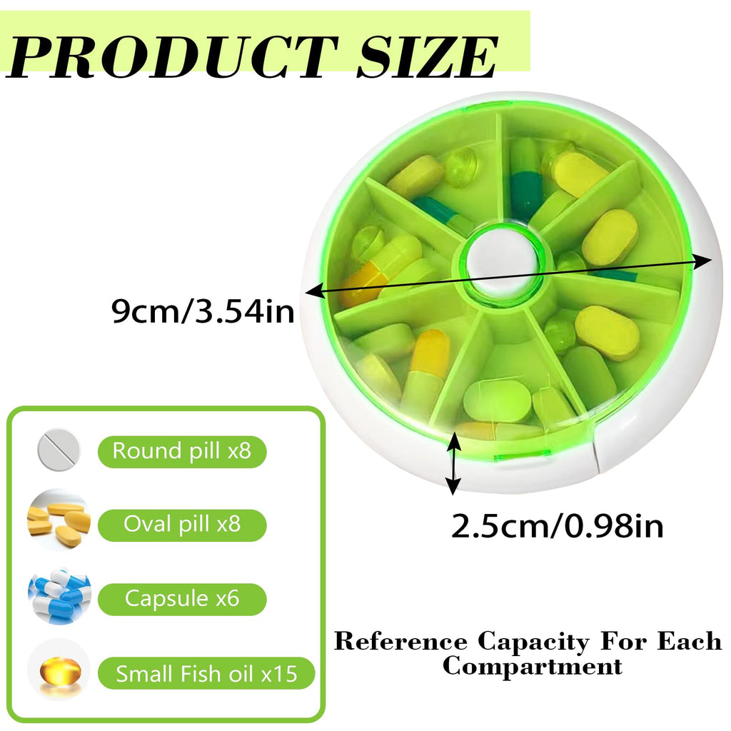 Pill Organizer Travel Pill Case for Purse Portable Pill Box Round Weekiy Pill Container for Vitamin Fish Oil Pills Supplements (