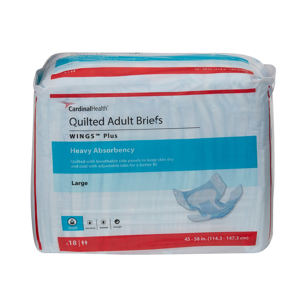 Covidien 75343101 Incontinent Brief Wings Choice Plus Tab Closure Large Disposable Heavy Absorbency 66034 Box of 18