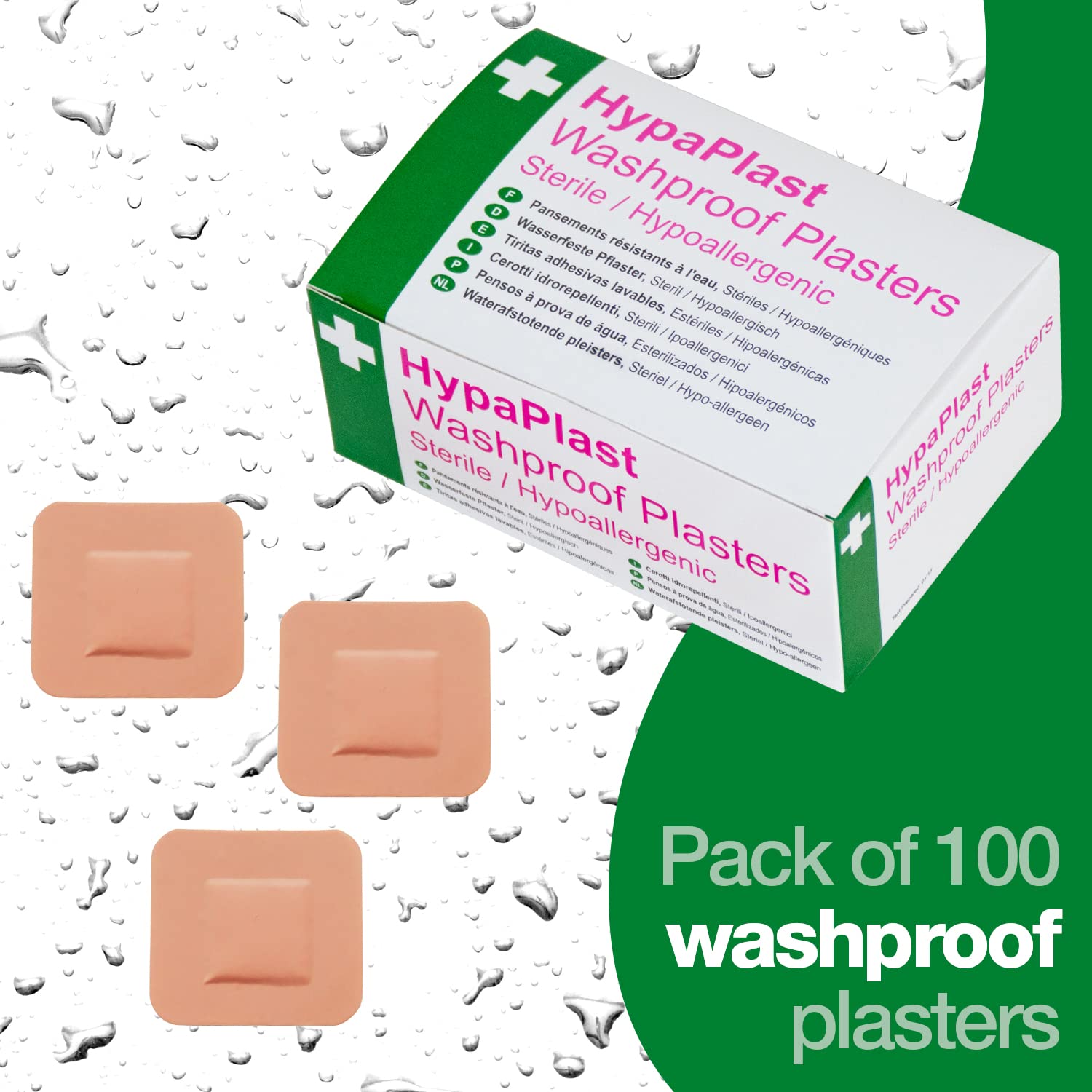 HypaPlast Washproof Plasters - 3.8 X 3.8cm (Pack of 100)