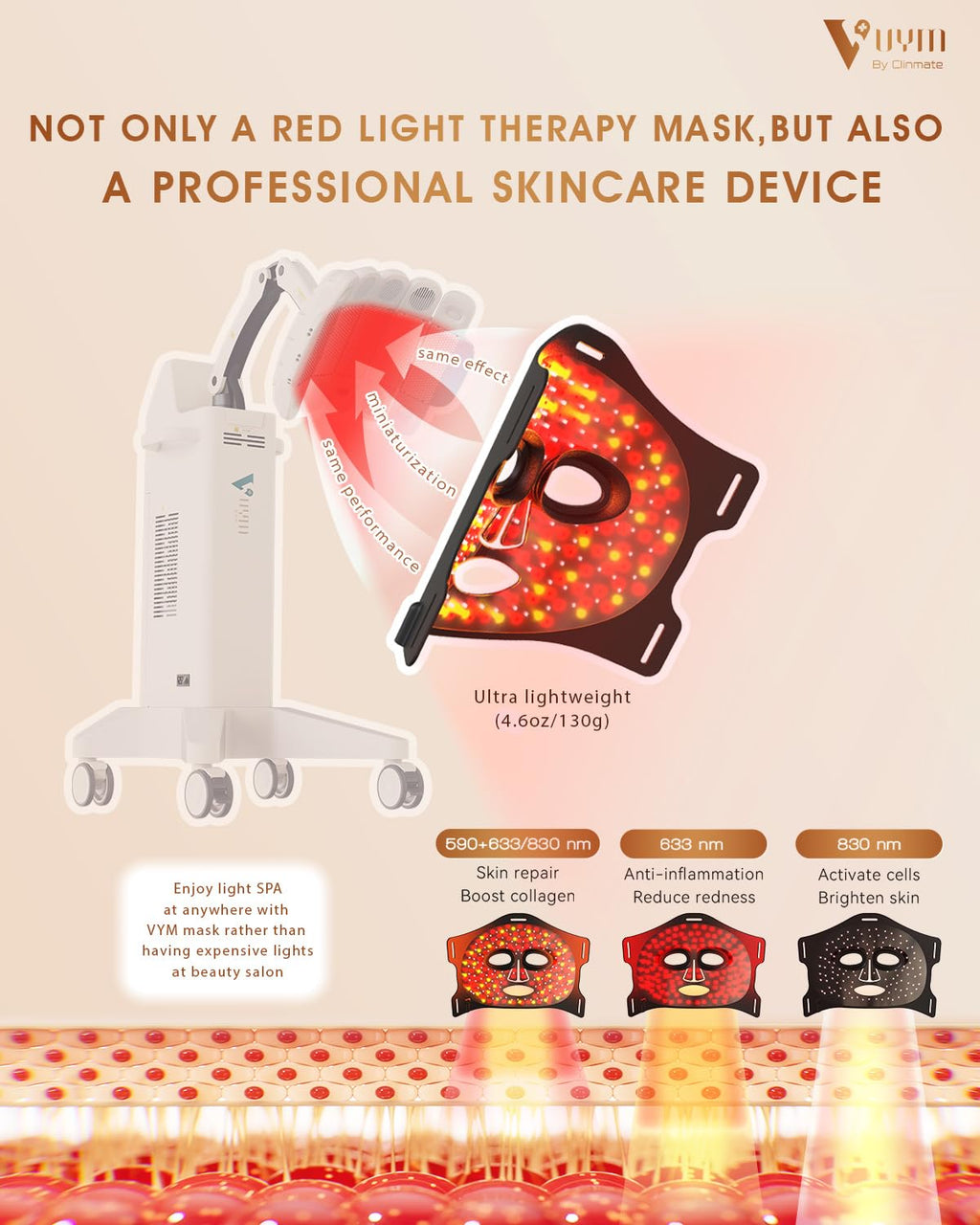 VYM Red Light Therapy for Face: High-Energy Super Lightweight 292 LEDs Cordless Professional Light Therapy Mask Infrared LED Fac