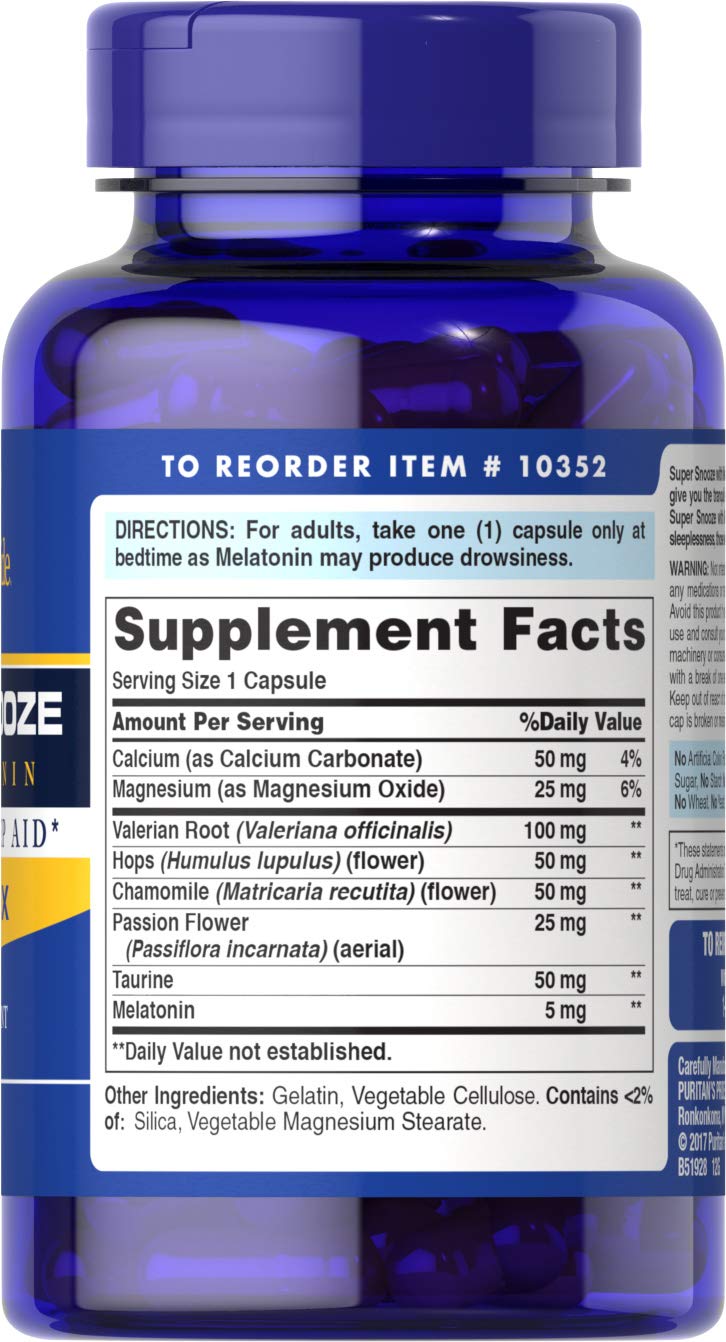 Puritan's Pride Super Snooze with Melatonin Rapid Release Capsules,100 Count