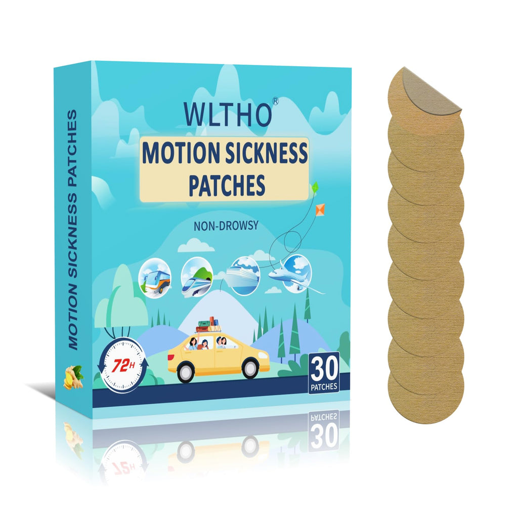 WLTHO 30ct Motion Sickness Patches Non Drowsy, Sea Sickness Patch for Cruise Travel Essentials, Waterproof Patches Behind Ear, T