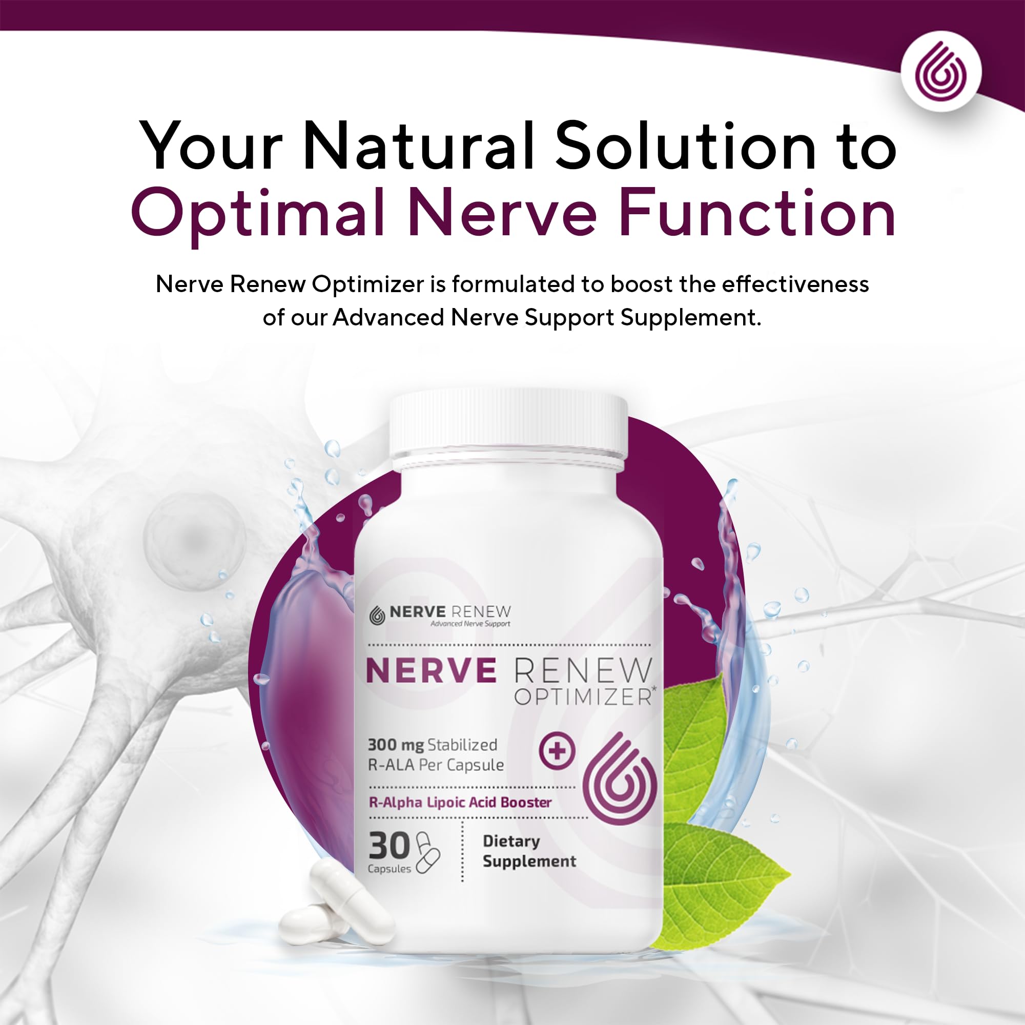 NERVE RENEW Optimizer, 3 Pack (90 Capsules) - 300 mg Stabilized R-Alpha Lipoic Acid per Capsule for Natural Nerve Discomfort Sup