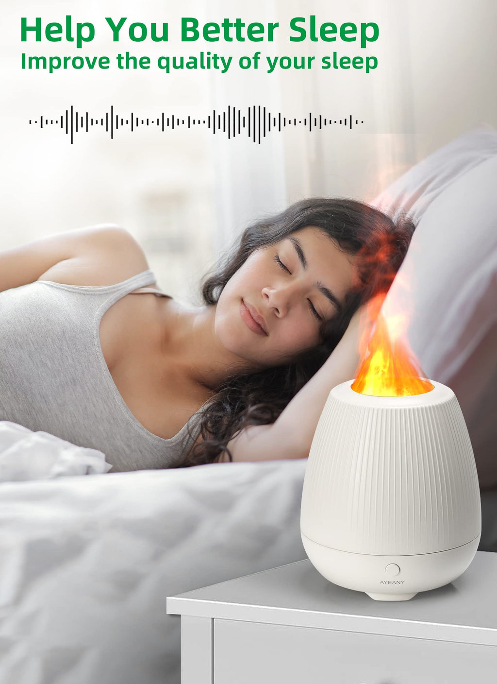 AYEANY Flame Diffuser,200ML Essential Oil Diffusers with Cool Mist,2 Brightness Night Light & Auto-Off,Super Quiet Oil Diffuser