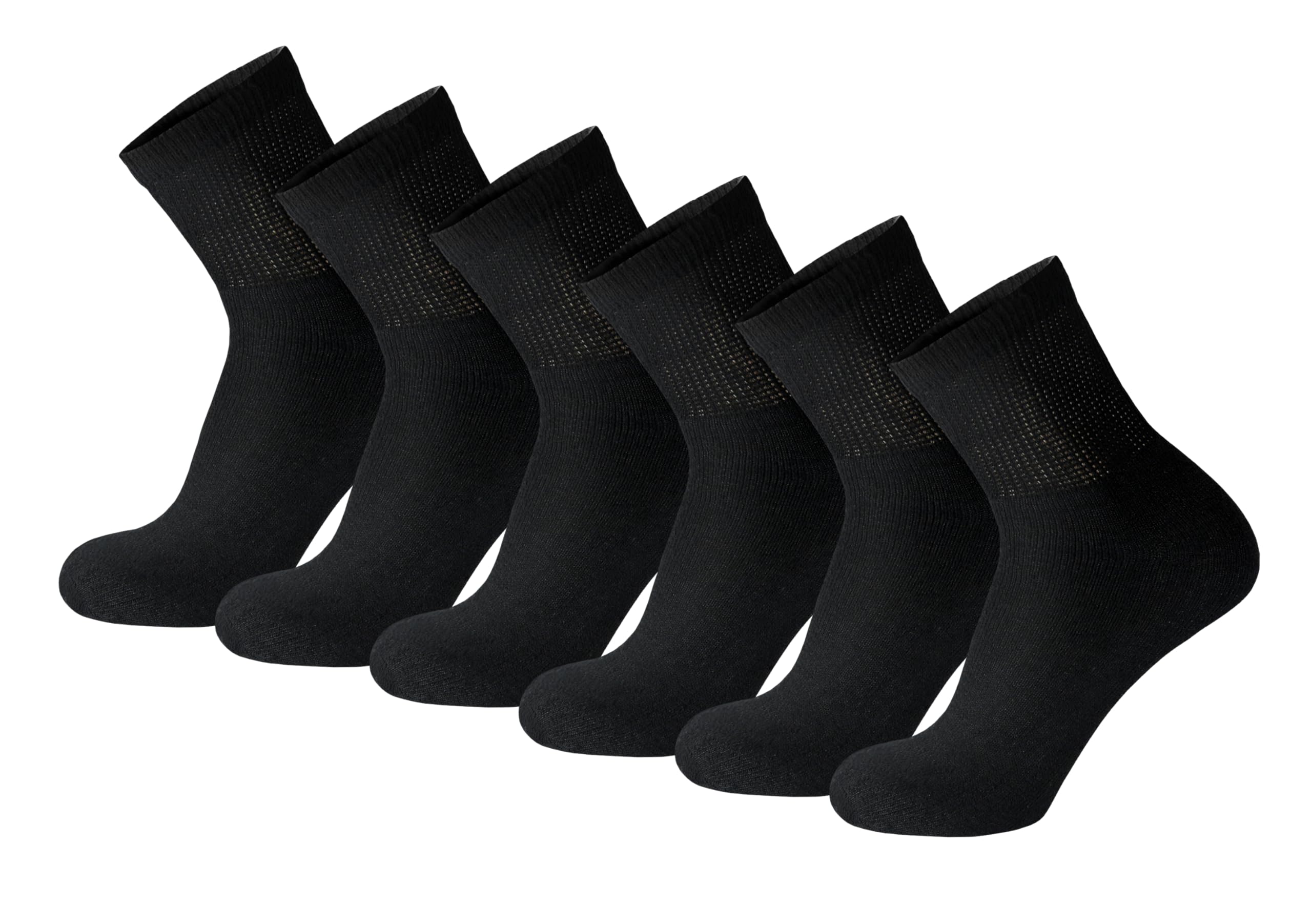 6 Pack of Mens Diabetic Quarter Length Athletic Sport Ankle Socks King Size (Black, 13-16)