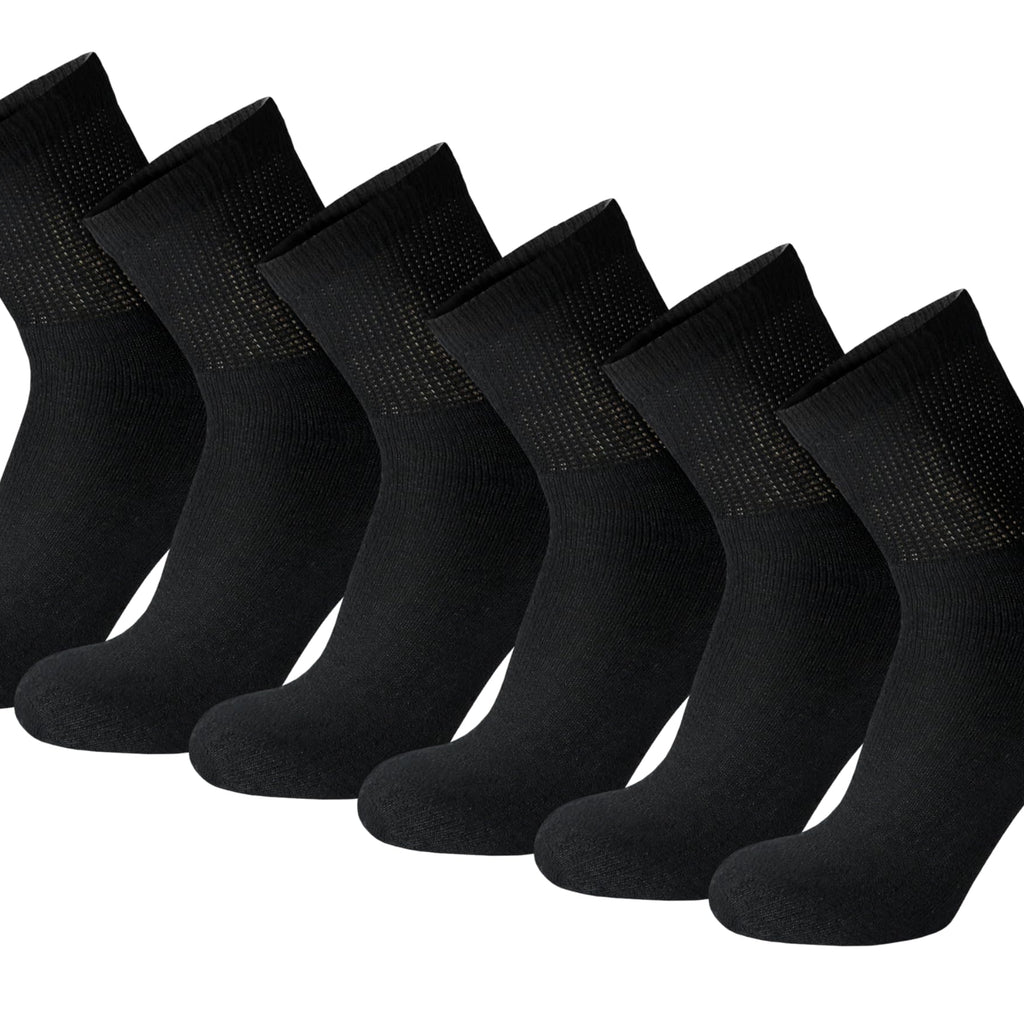 6 Pack of Mens Diabetic Quarter Length Athletic Sport Ankle Socks King Size (Black, 13-16)