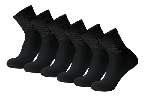 6 Pack of Mens Diabetic Quarter Length Athletic Sport Ankle Socks King Size (Black, 13-16)