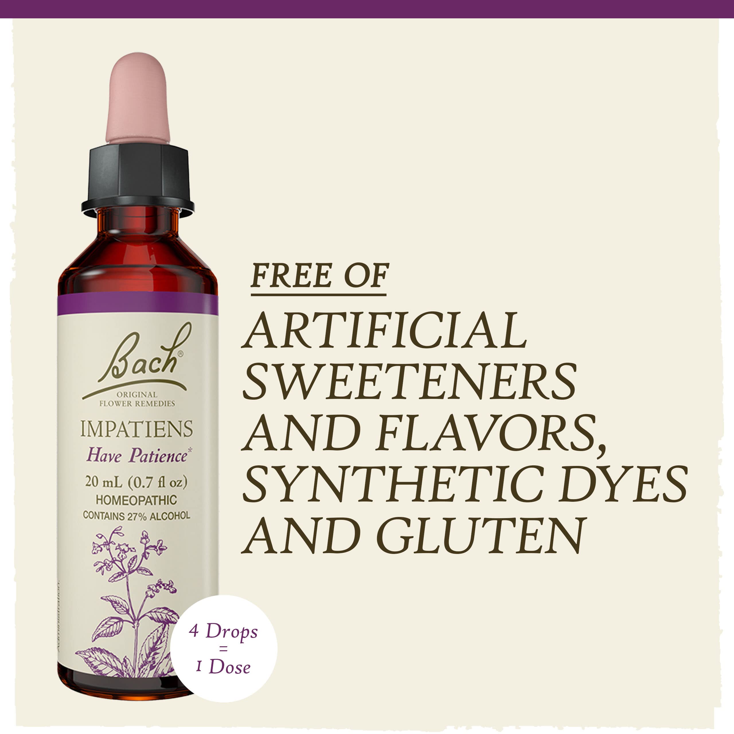 Bach Original Flower Remedies, Impatiens for Patience, Natural Homeopathic Flower Essence, Holistic Wellness, Vegan, 20mL Droppe