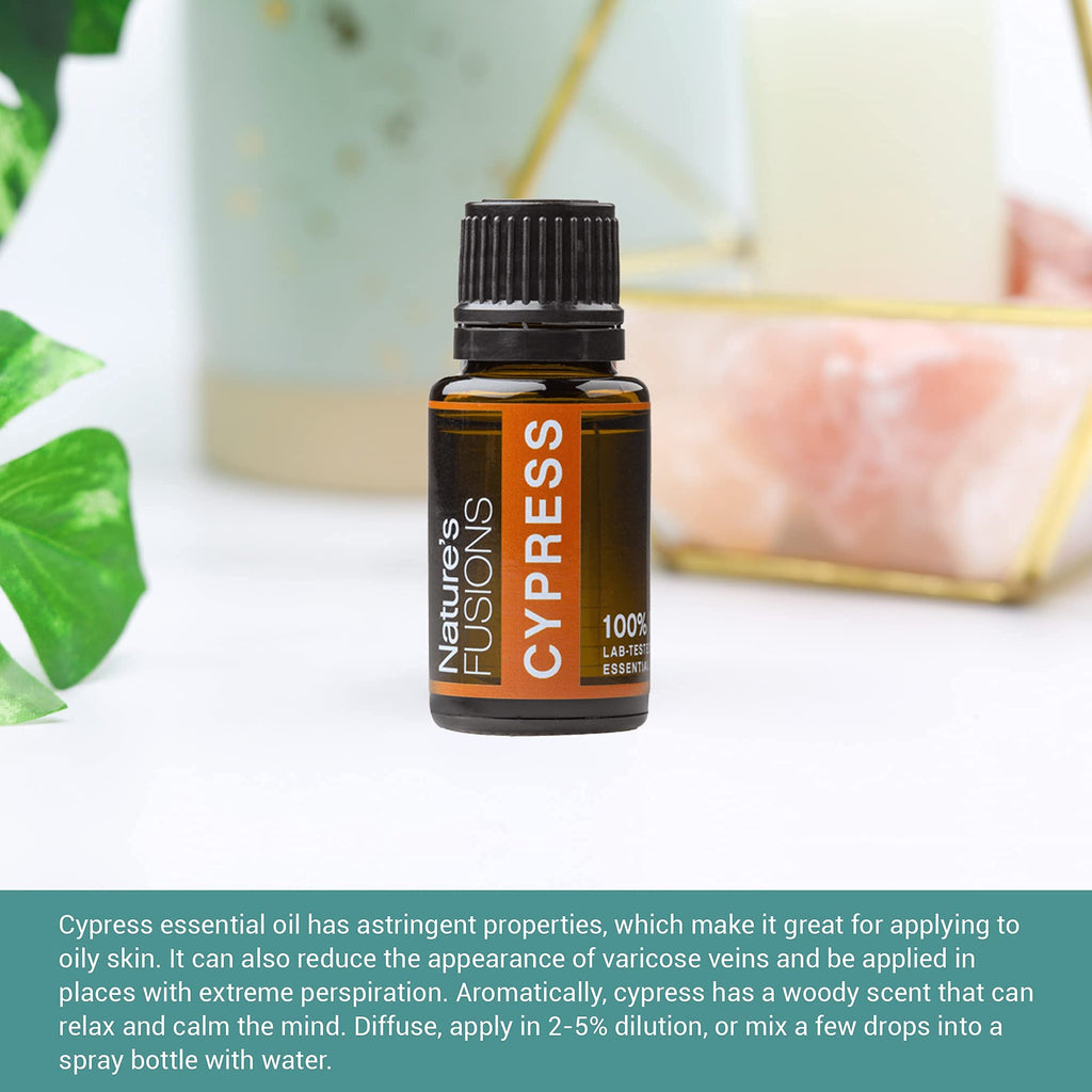 Natures Fusions French Cypress, 100% Pure and Natural Essential Oils, Undiluted, Therapeutic Grade for Aromatherapy and Topical