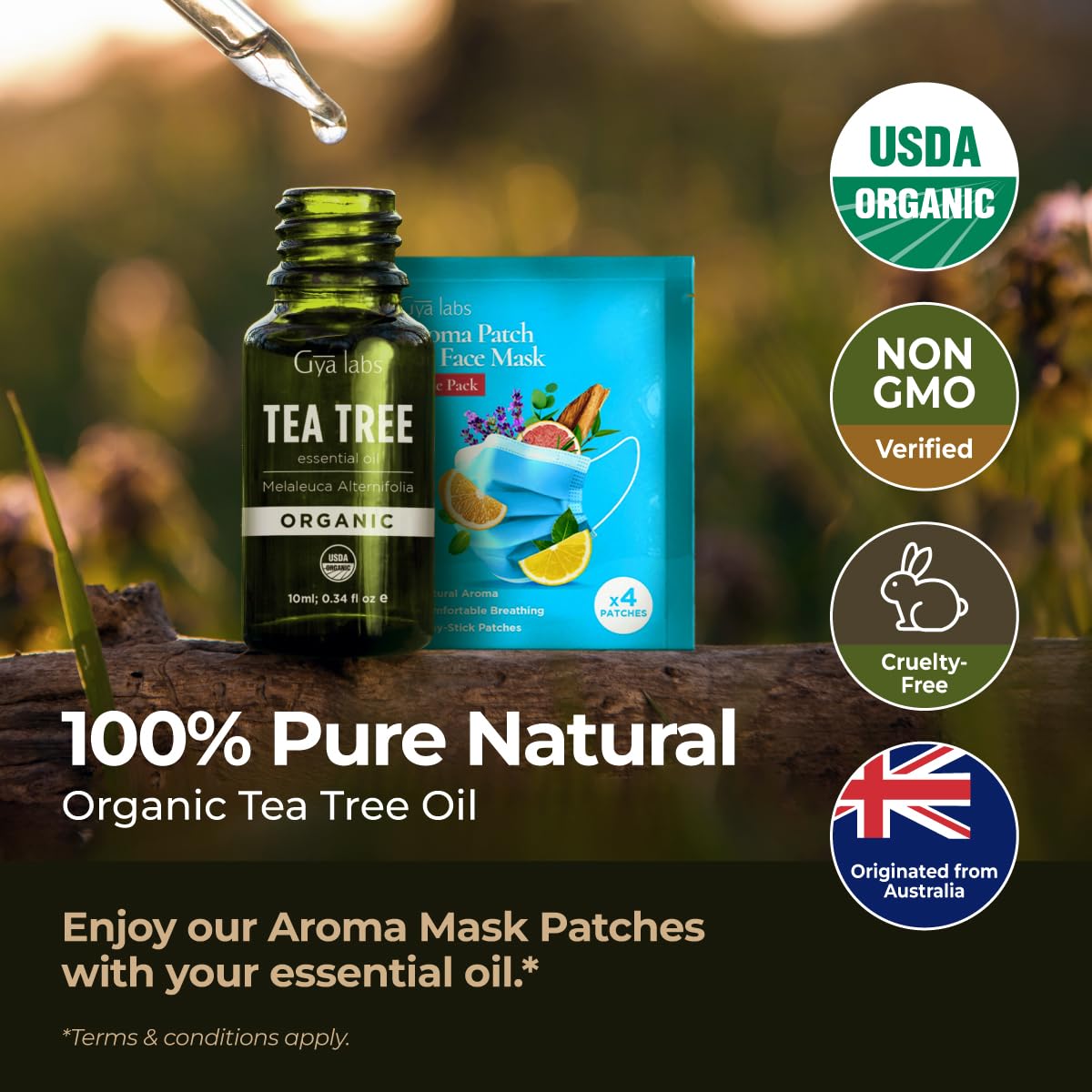 Gya Labs USDA Certified Organic Tea Tree Essential Oil for Hair - 100% Pure Natural Australian Organic Tea Tree Oil for Skin, Fa
