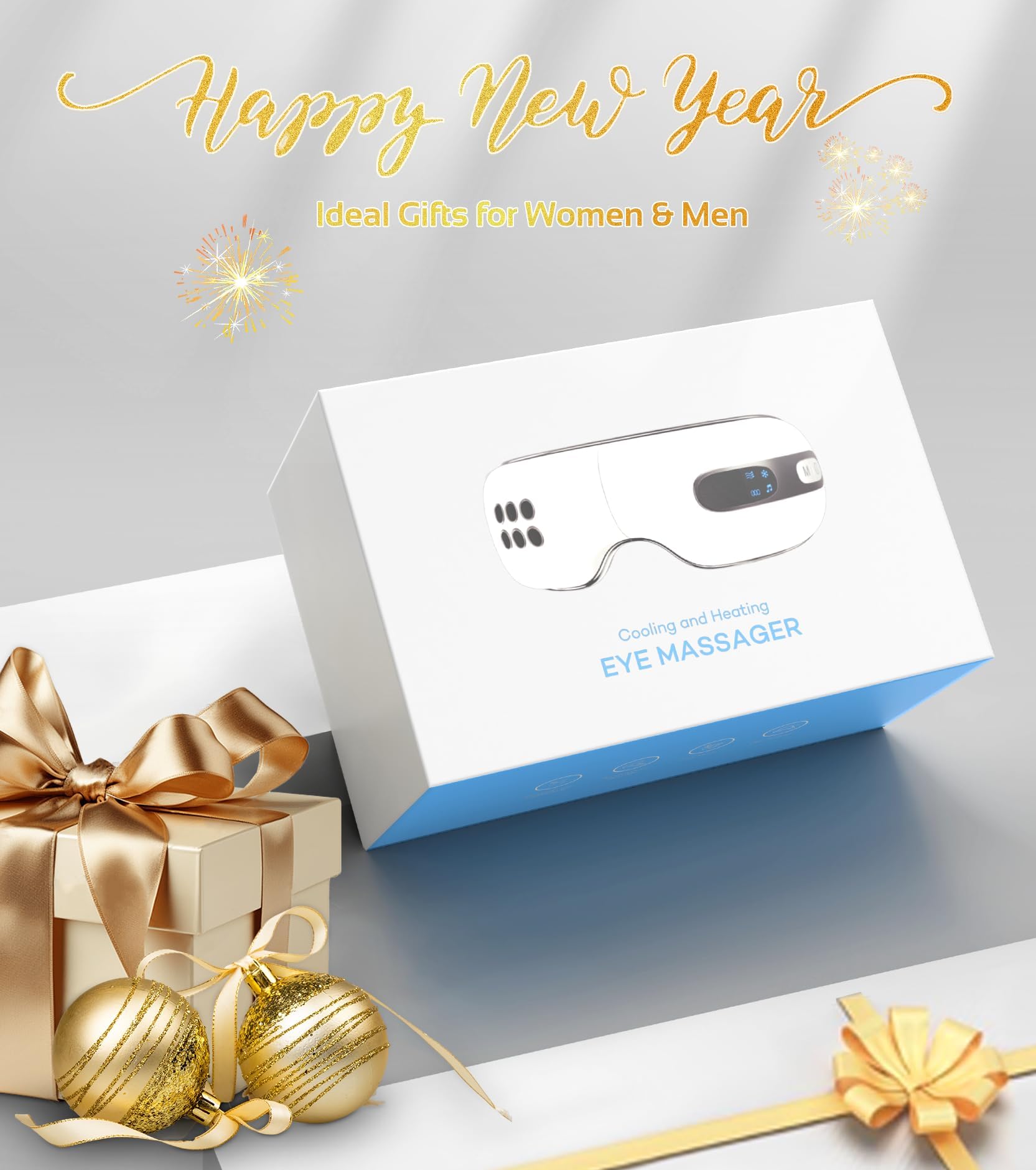 fmlave Eye Massager with Heat and Coolling for Migraines, Dry Eyes, Eye Strains, Eye Massager Mask Heat Cold Tech Bluetooth Musi