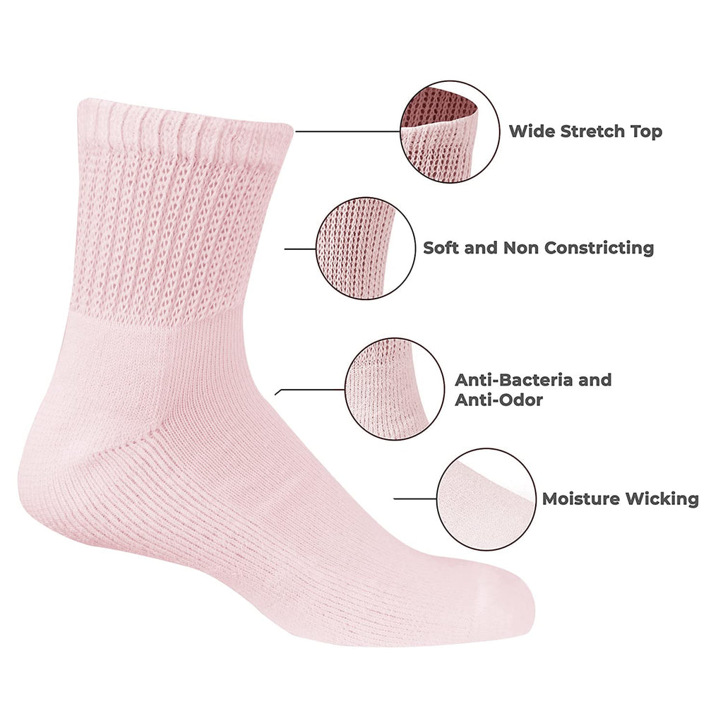 TZ Promise Women 6 Pairs Quarter Ankle Circulatory Diabetic Socks, Non Binding Top,Size 9-11