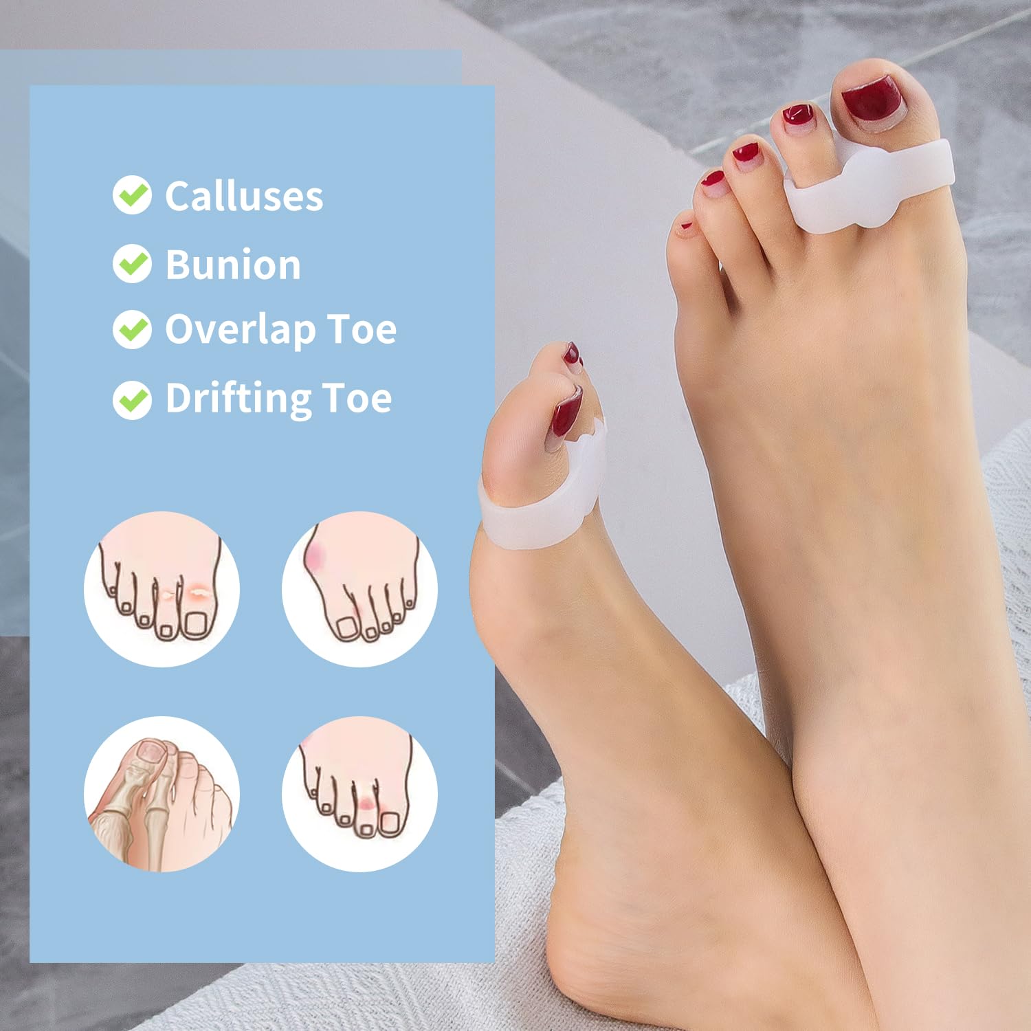 Zinyakon 12-Pack Bunion Corrector - Gel Toe Separators W/ 2 Loops, Big Toe Spacers for Women and Men, Toe Corrector and Straight