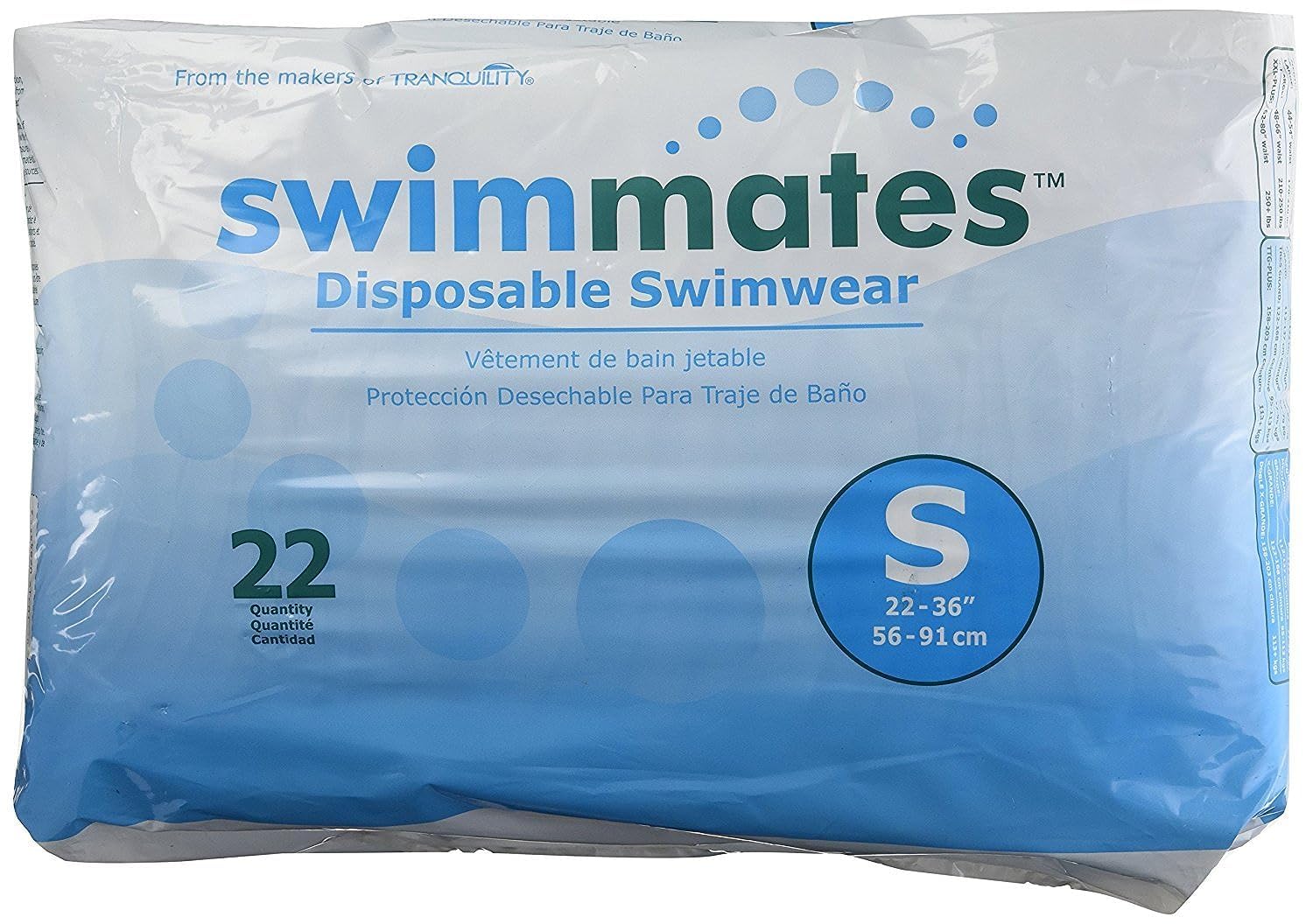 Swimmates Adult Swim Underwear, Pull-Up with Tear-Away Side Seams, Unisex, Disposable, Small/Youth XL (22- 36 Waist), 22 Count (