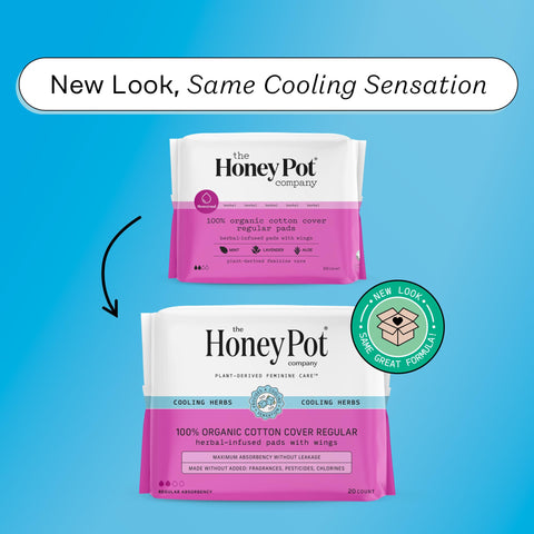 The Honey Pot Company - 80ct - Herbal Pads for Women - Regular Flow w/Wings - Infused w/Essential Oils for Cooling Effect & Orga