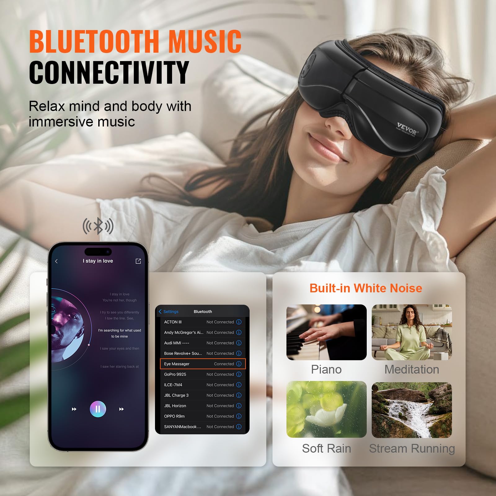 VEVOR Eye Massager with Heat, Heated Eye Massage Mask with 5 Modes and Bluetooth Music, 180 Foldable Eye Care Massager for Eye S