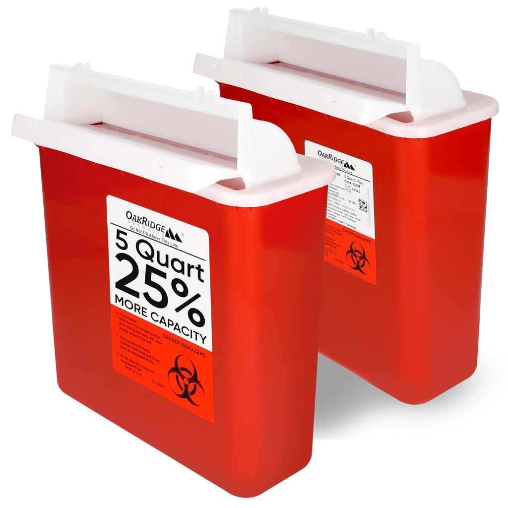 Oakridge Products Sharps Container for Home Use and Professional 5 Quart (2-Pack), Biohazard Needle and Syringe Disposal, Mailbo