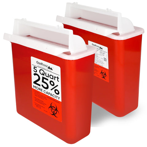 Oakridge Products Sharps Container for Home Use and Professional 5 Quart (2-Pack), Biohazard Needle and Syringe Disposal, Mailbo