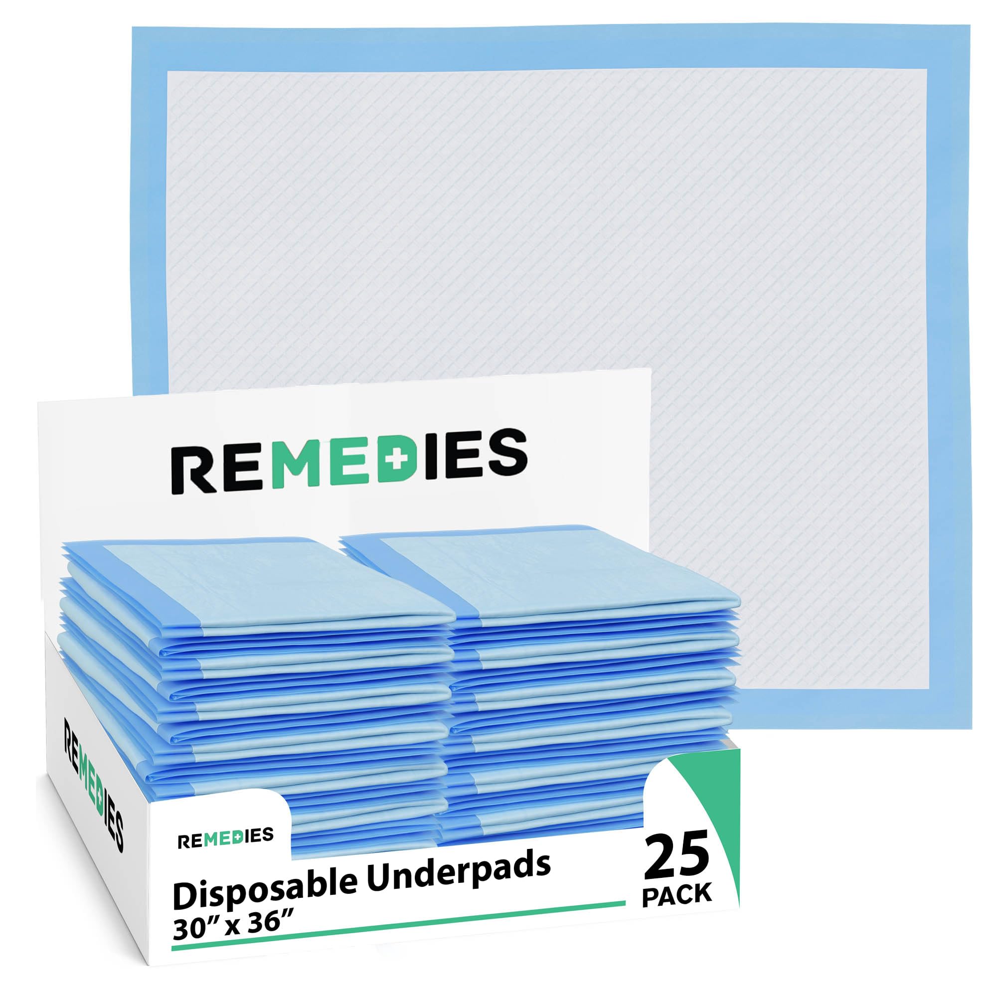 REMEDIES - Bed Pads Disposable Adults, Seniors, Kids & Puppy Pads - 30x36 Large Disposable Underpads - 25 Count Incontinence Und