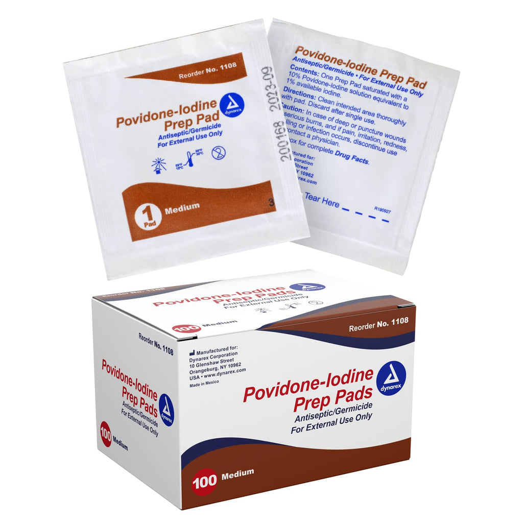 Dynarex Povidone-Iodine Prep Pads, Saturated with Povidone Iodine 10%, Medical-Grade Antiseptic Wipes Used for Prepping Prior Mi