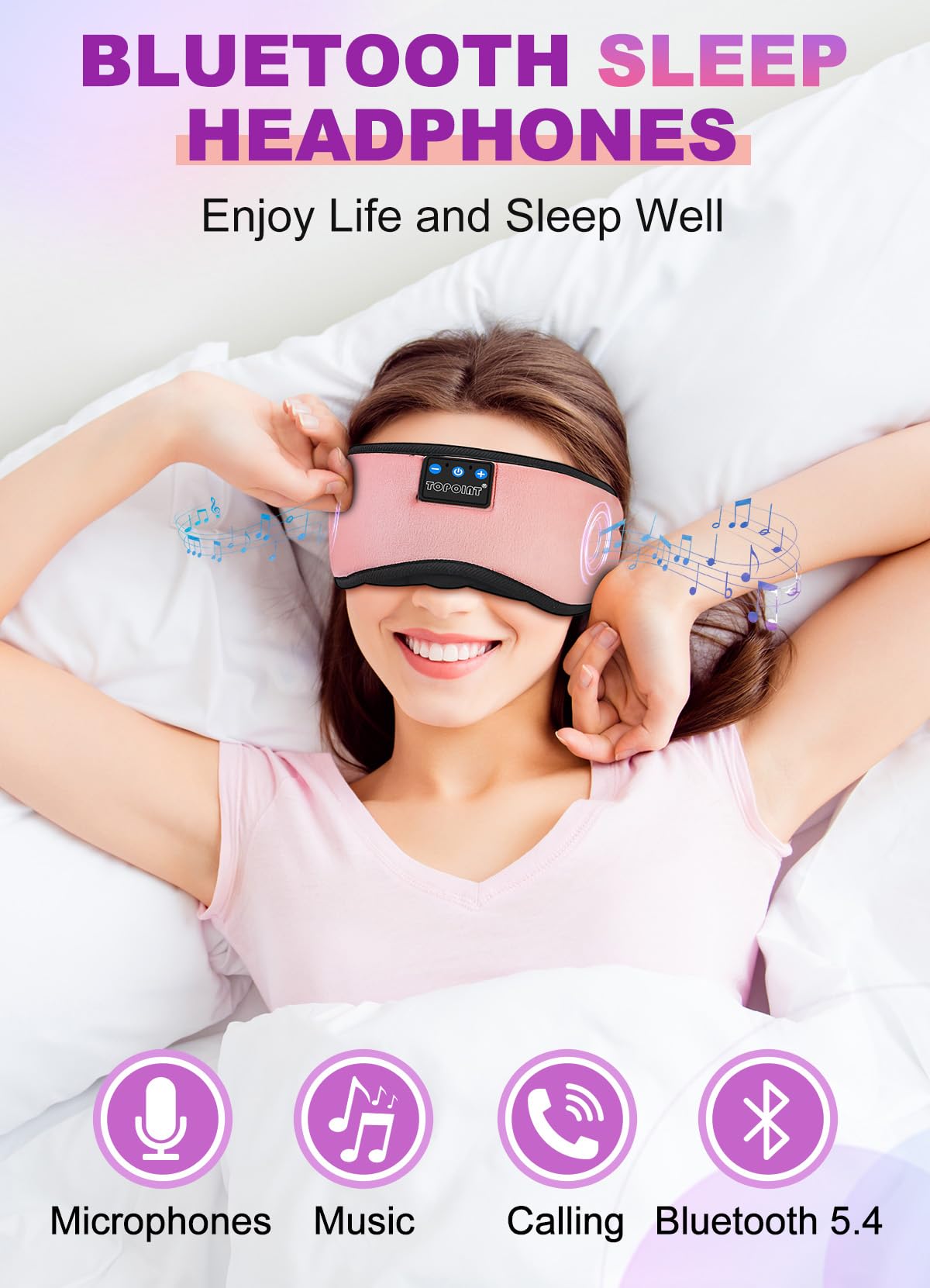 TOPOINT Sleep Mask Headphones Bluetooth 5.2 Wireless, Blackout Eye Mask for Women Men Sleeping Travel Meditation Gifts Cool Gadg
