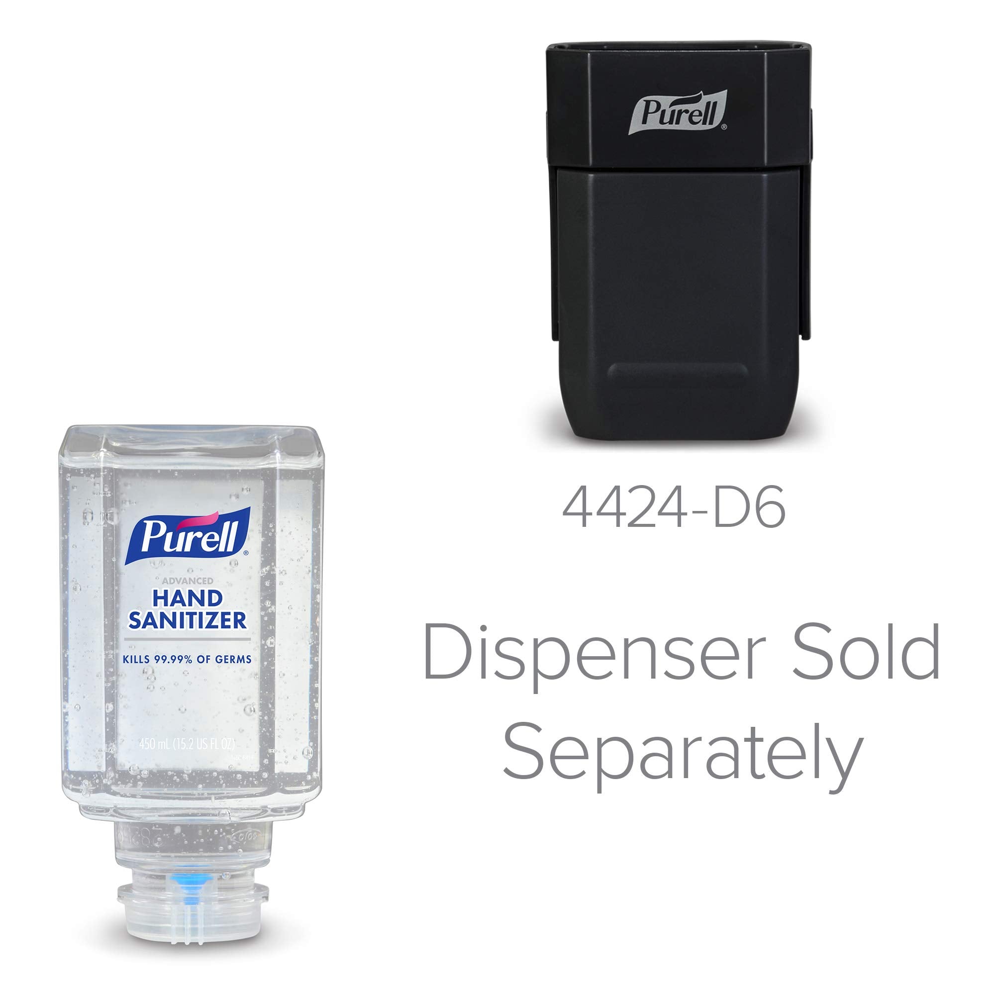 Purell Advanced Hand Sanitizer Gel ES1 Push-Style Hand Sanitizer Dispenser, 450 mL refill bottle (Pack of 6) - 4450-06