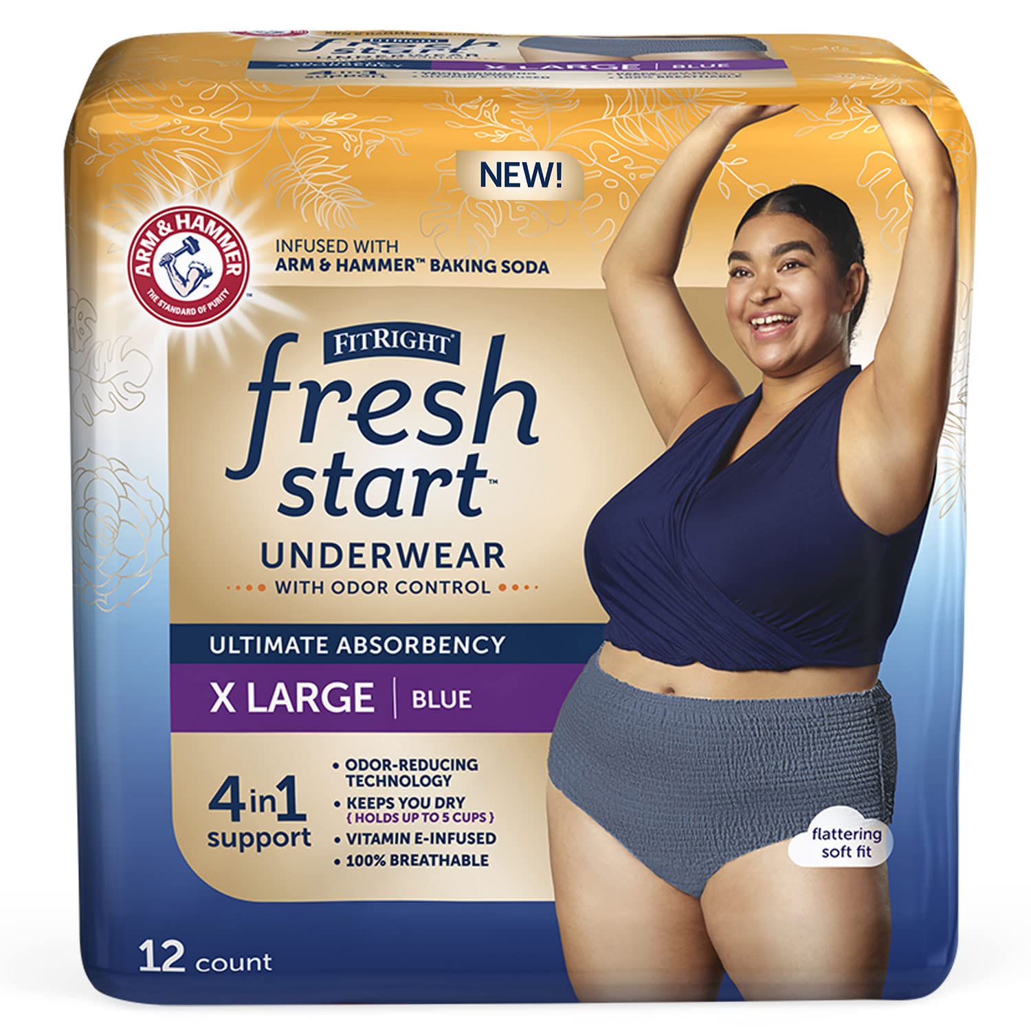 FitRight Fresh Start Incontinence and Postpartum Underwear for Women, XL, Blue (12 Count) Ultimate Absorbency, Disposable Underw
