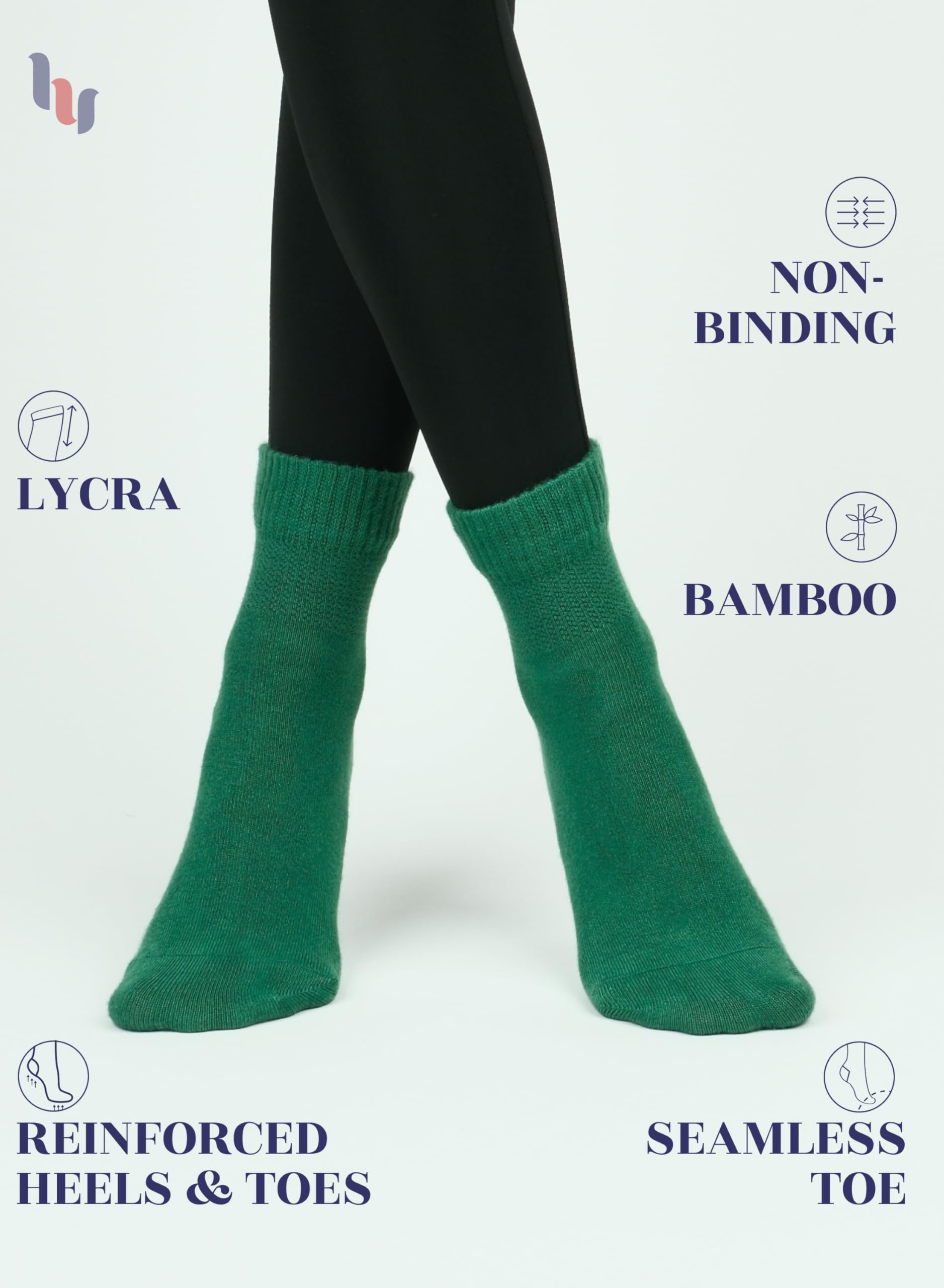 Hugh Ugoli Women Diabetic Ankle Socks, Super Soft & Thin Bamboo Socks, Wide & Loose, Non-Binding Top & Seamless Toe, 4 Pairs, Ch